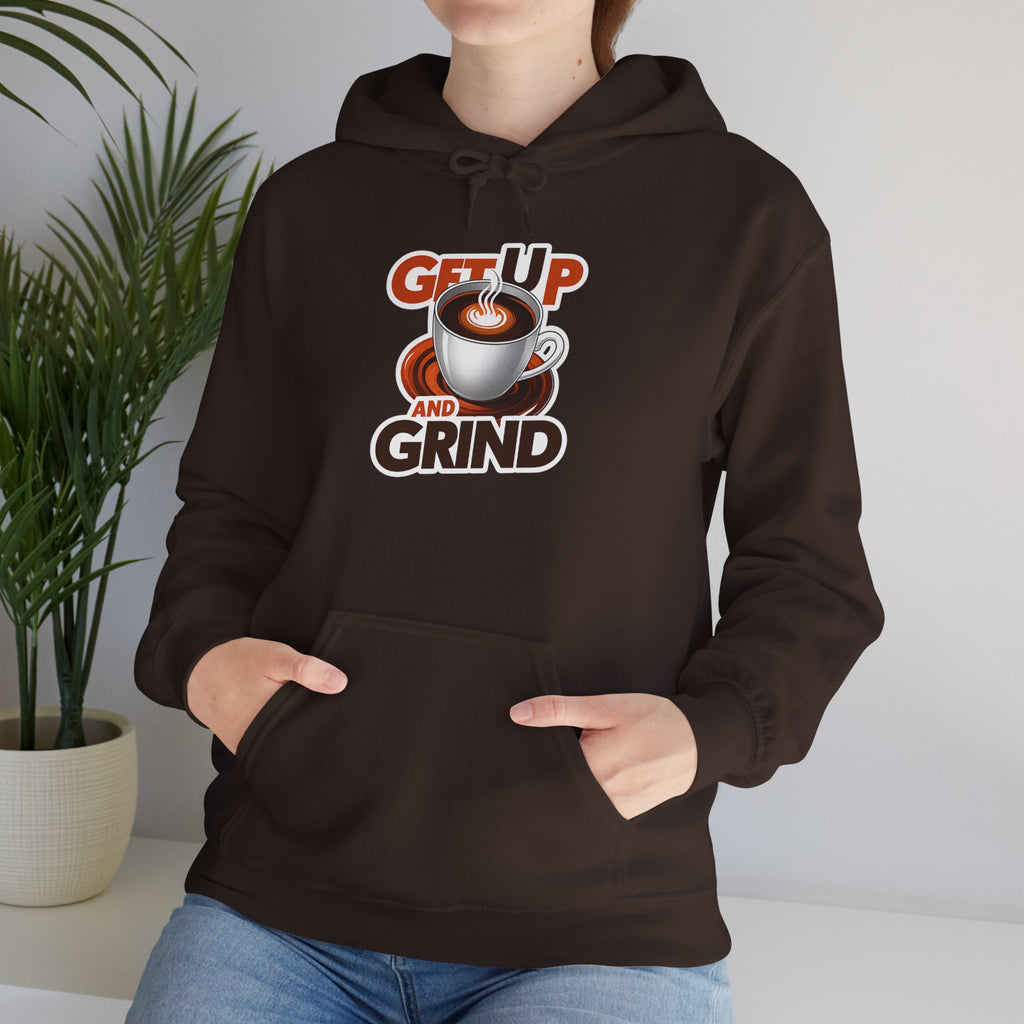 Get Up and Grind Motivational Coffee -Themed Hoodie | Motivational Gift for Coffee Lovers, Unisex Casual Wear, Perfect for Gym, School, Office
