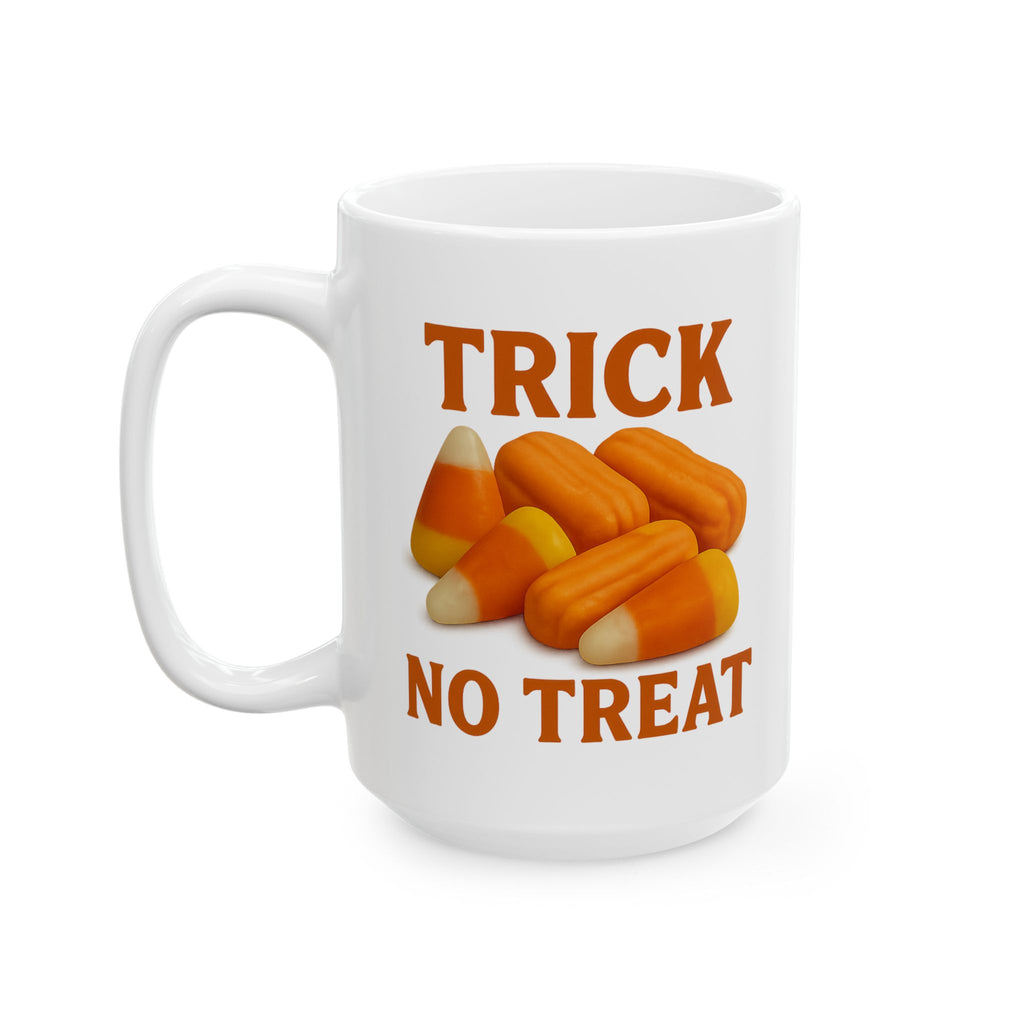 Trick No Treat, Candy Corn, Circus Peanut Candy Coffee Mug - Halloween Coffee Cup, Perfect Gift for Halloween Lovers, Fun Gift for Friends