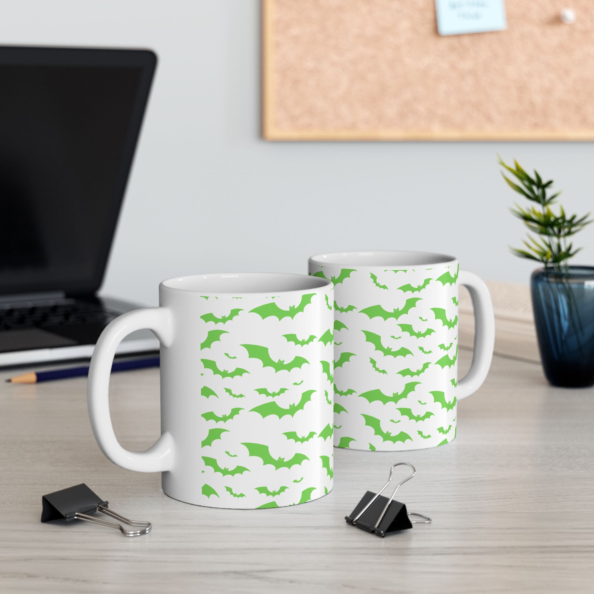 Spooky Green Bat Ceramic Mug for Halloween, Fun Coffee Cup, Halloween Decor, Gift for Bat Lovers, Bat-Themed Drinkware
