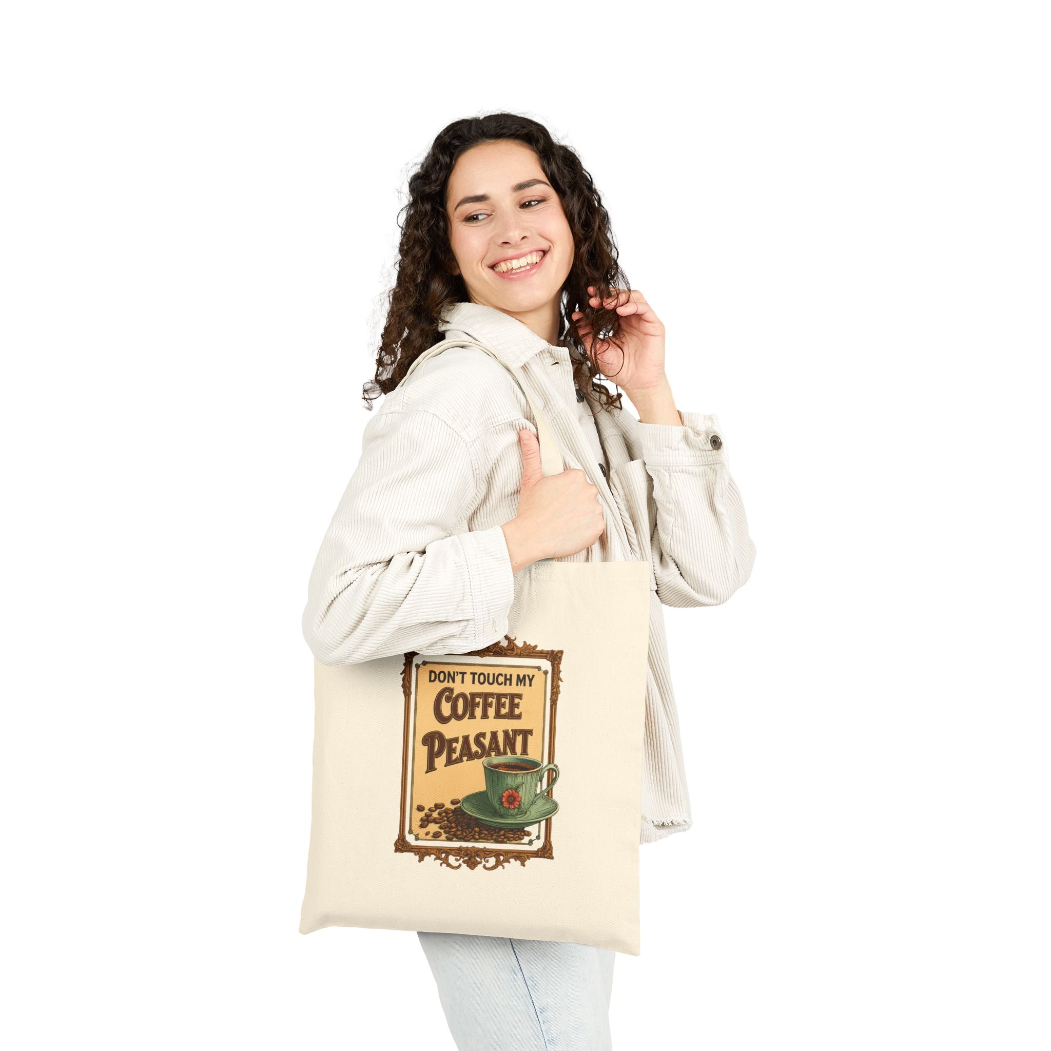 DON'T TOUCH MY COFFEE PEASANT - Autumn Vibes Tote Bag, Eco-Friendly Carryall, Fall Shopping Bag, Seasonal Market Tote, Thanksgiving Gift, Reusable Canvas Bag