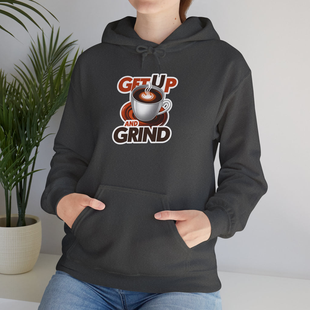 Get Up and Grind Motivational Coffee -Themed Hoodie | Motivational Gift for Coffee Lovers, Unisex Casual Wear, Perfect for Gym, School, Office
