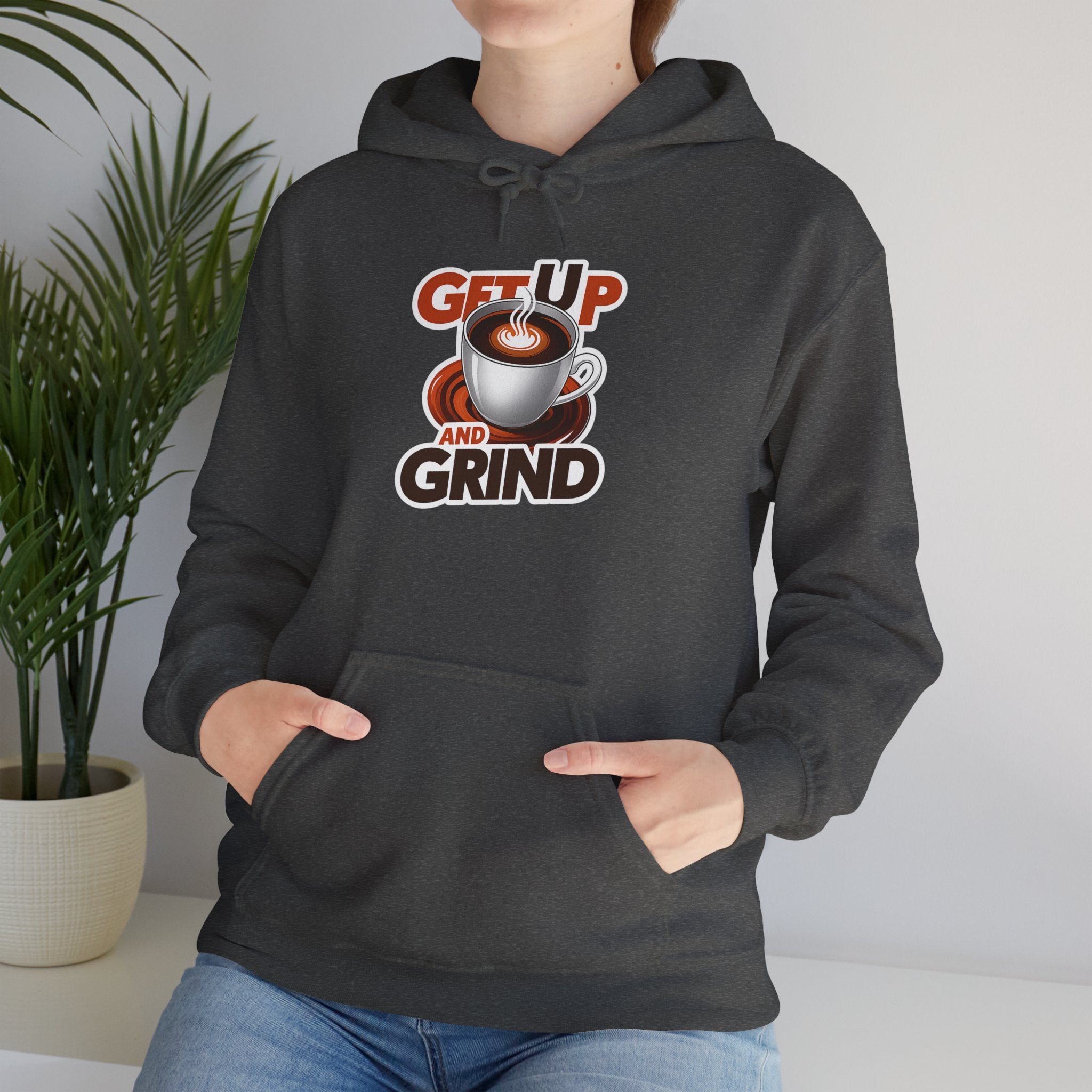Get Up and Grind Motivational Coffee -Themed Hoodie | Motivational Gift for Coffee Lovers, Unisex Casual Wear, Perfect for Gym, School, Office