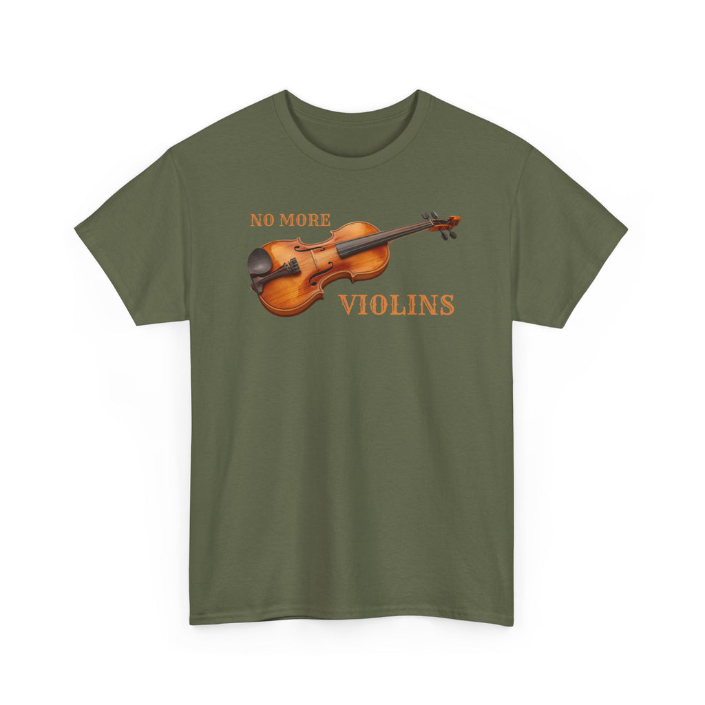 No More Violins Unisex Heavy Cotton Tee, Funny Music Lover T-Shirt, Gift for Musicians, Band Merchandise, Casual Wear, Birthday Gift