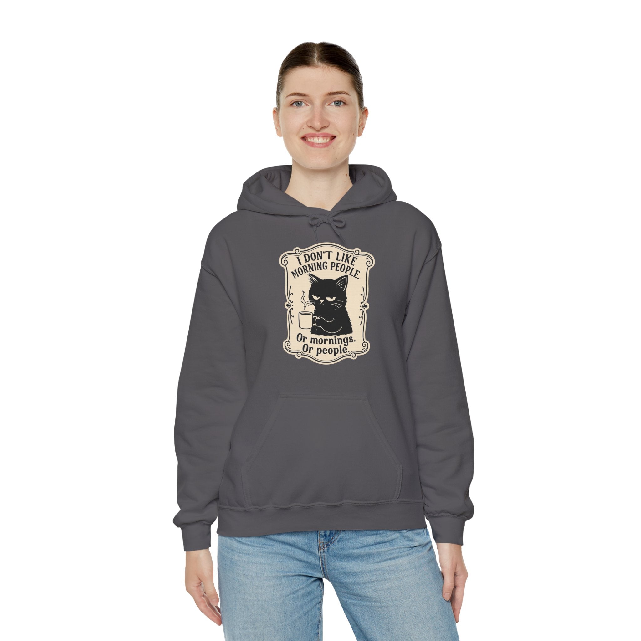 Cozy Cat Lover's Hoodie - 'I Don't Like Morning People' Design