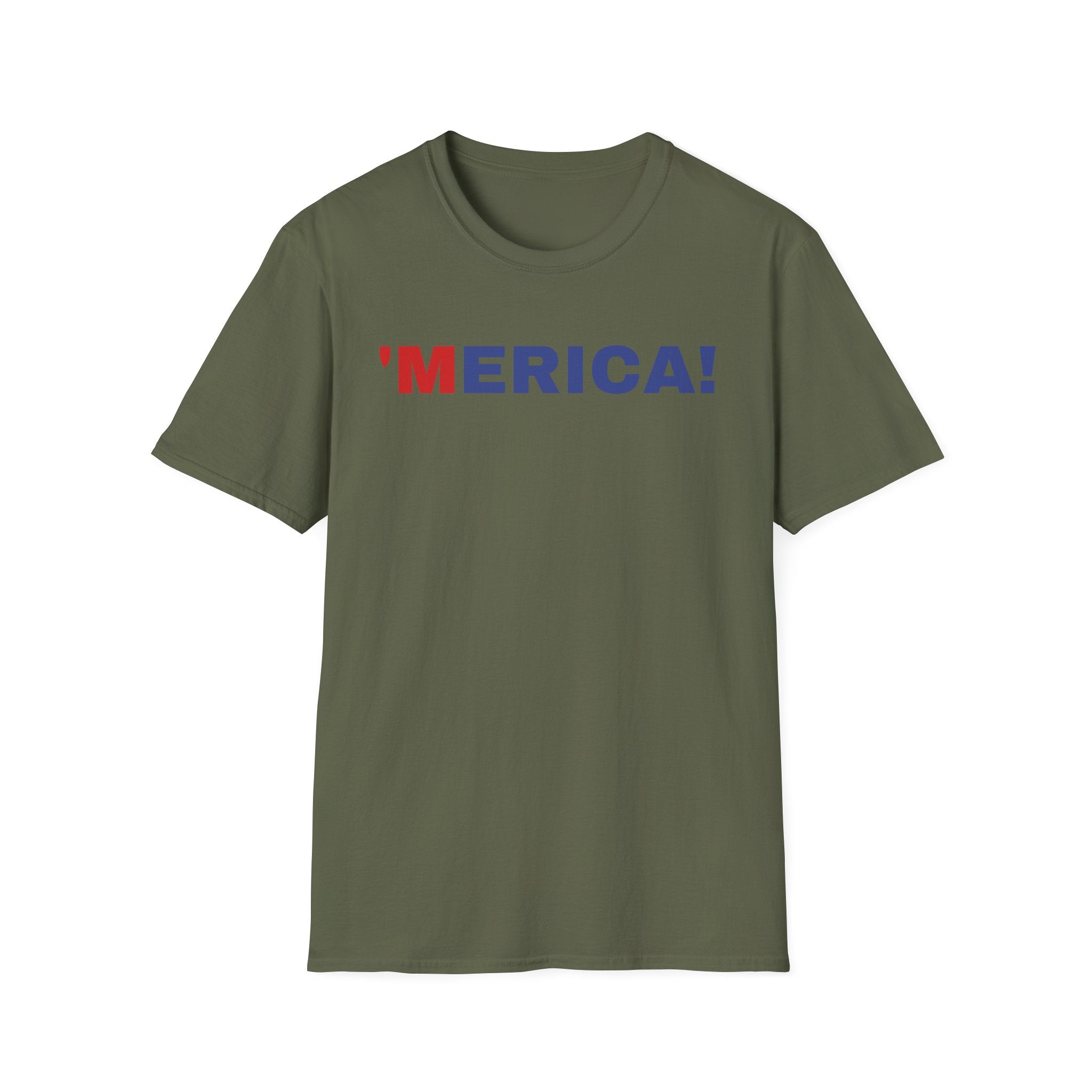 'Merica Unisex Softstyle T-Shirt | Patriotic Casual Wear, Fourth of July, Memorial Day, Independence Day, Gift for Veterans