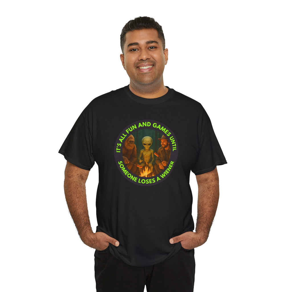 It's All Fun and Games Until... Funny Alien Camping T-shirt, Gift for Gamers, Casual Wear, Unique Statement