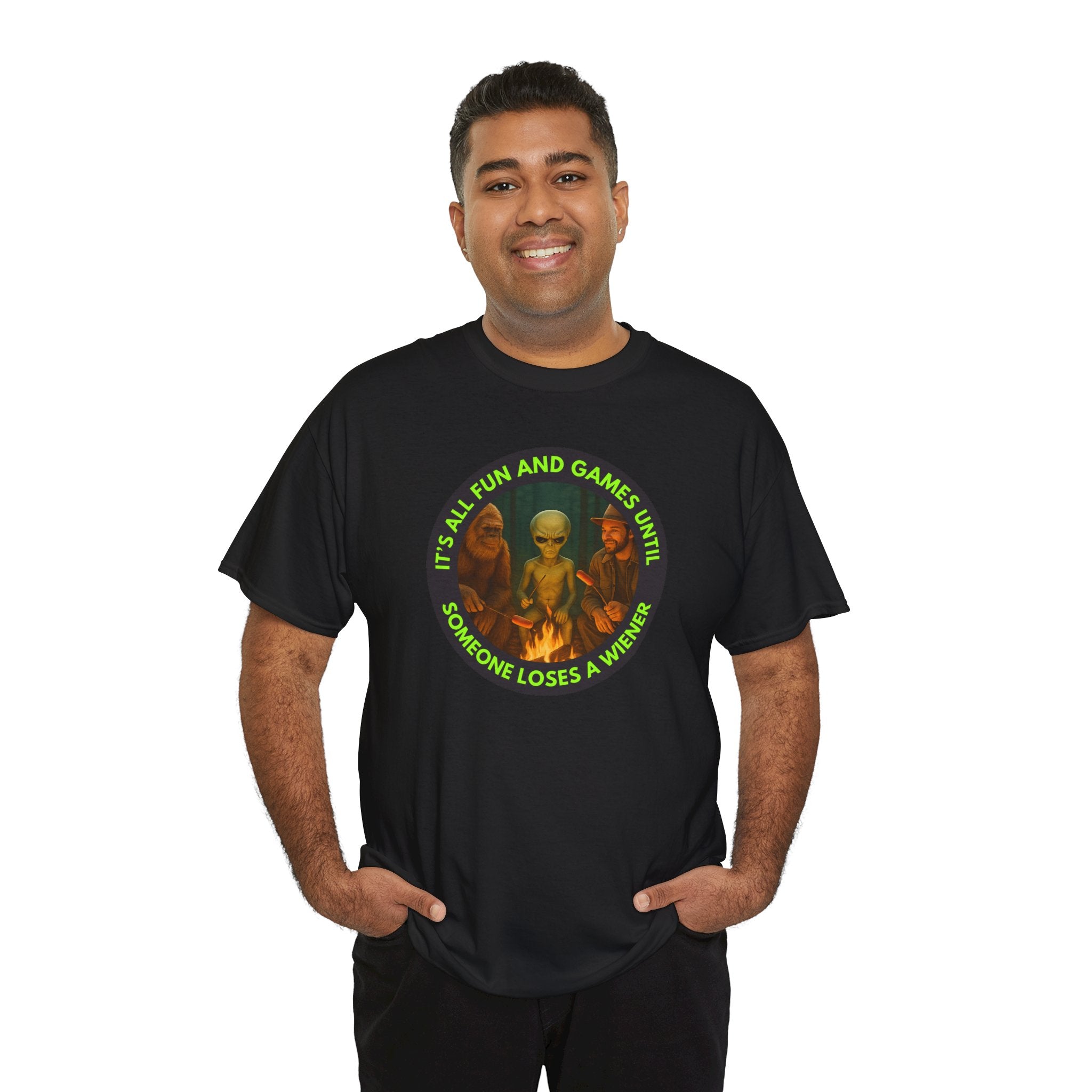 It's All Fun and Games Until... Funny Alien Camping T-shirt, Gift for Gamers, Casual Wear, Unique Statement