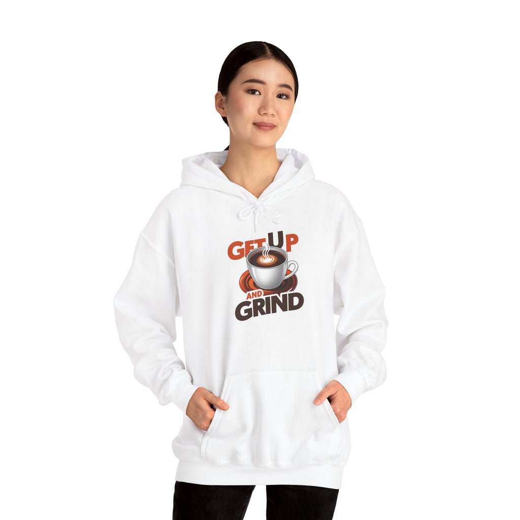 Get Up and Grind Motivational Coffee -Themed Hoodie | Motivational Gift for Coffee Lovers, Unisex Casual Wear, Perfect for Gym, School, Office
