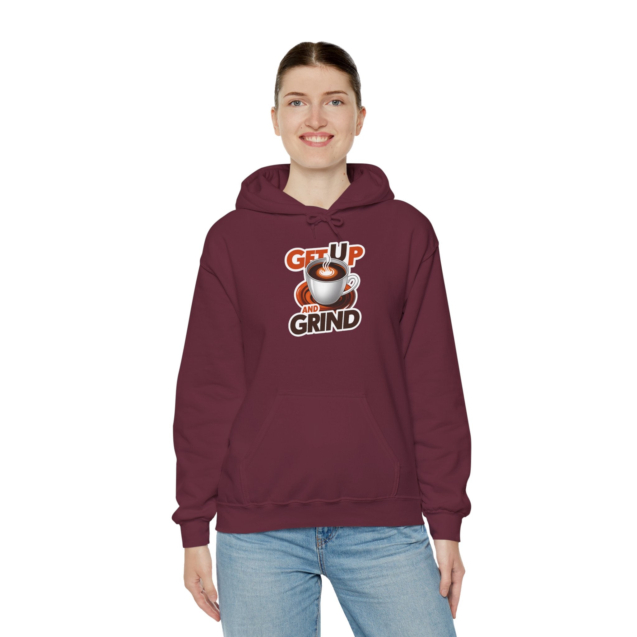 Get Up and Grind Motivational Coffee -Themed Hoodie | Motivational Gift for Coffee Lovers, Unisex Casual Wear, Perfect for Gym, School, Office