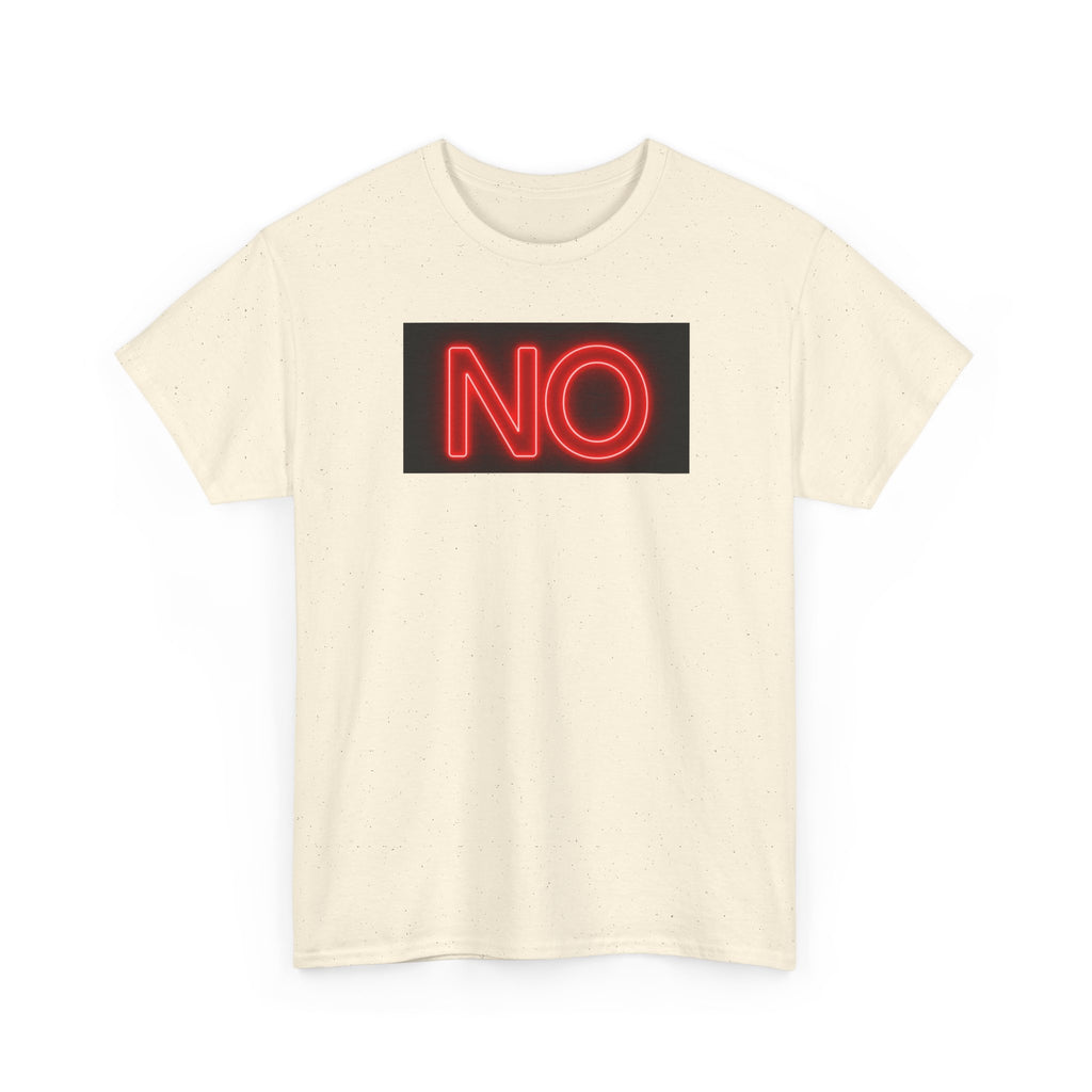 Bold Statement T-shirt: Unisex Heavy Cotton Shirt with Neon 'NO' Design, Casual Fashion, Gift for Friends, Everyday Wear, Meme Culture