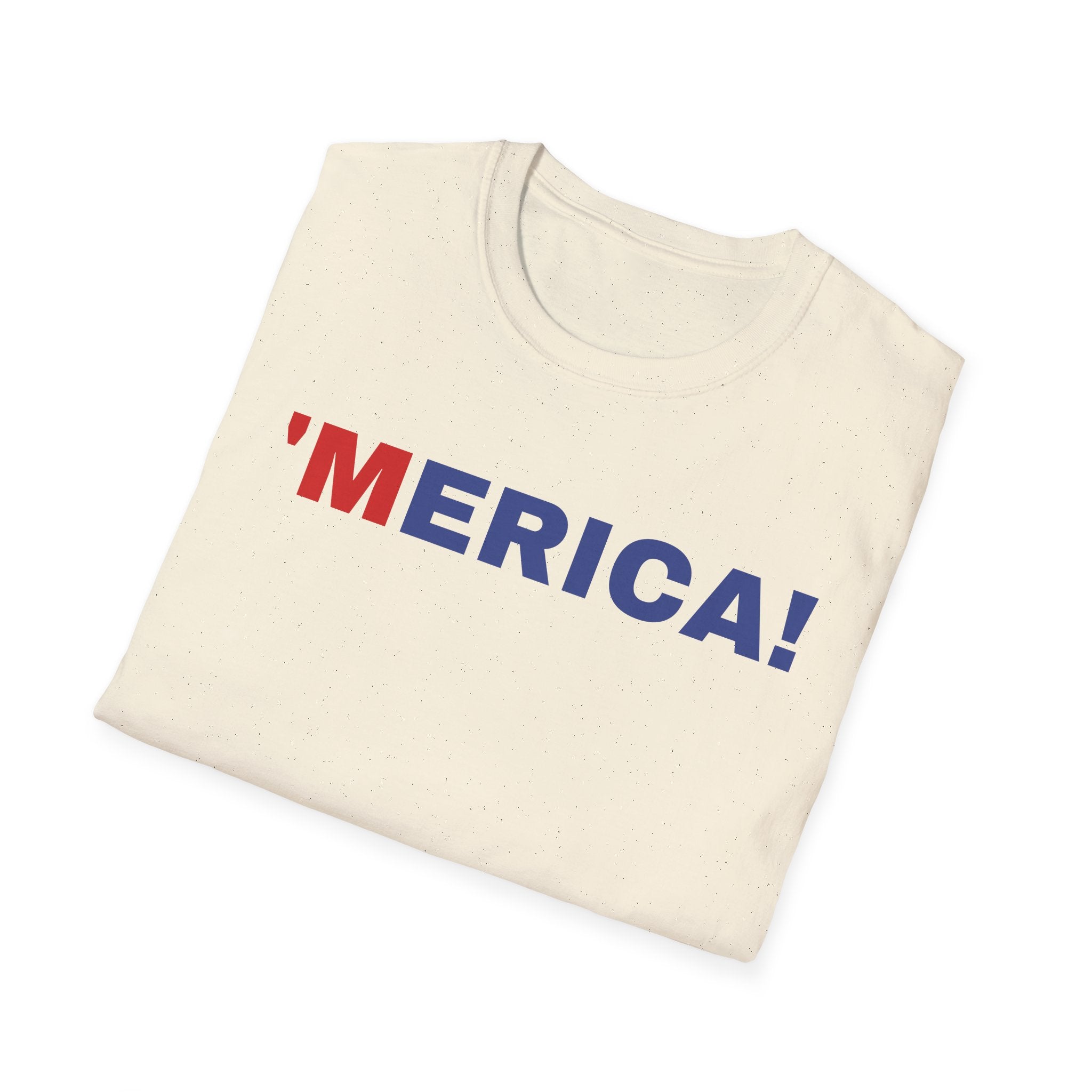 'Merica Unisex Softstyle T-Shirt | Patriotic Casual Wear, Fourth of July, Memorial Day, Independence Day, Gift for Veterans