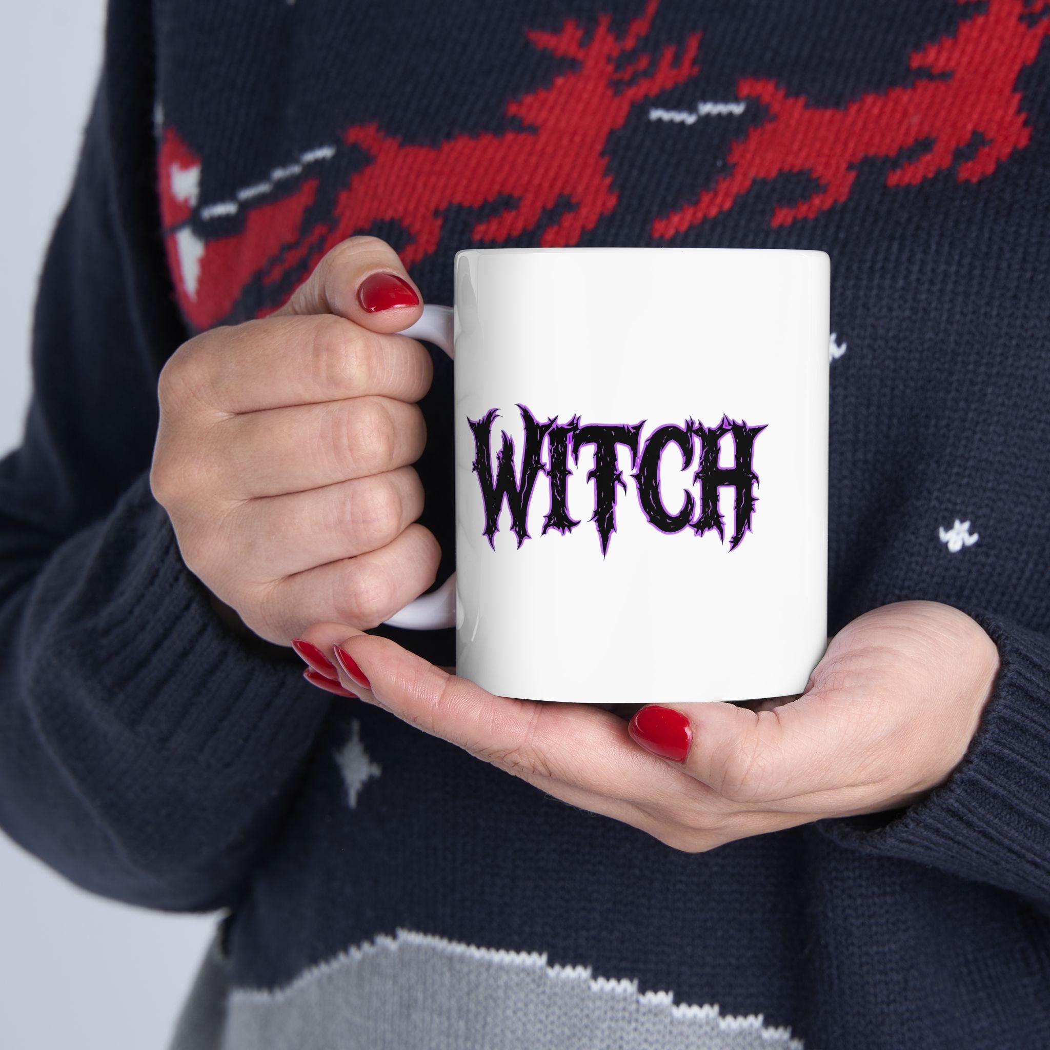 Cool, Spooky Black and Purple Witchy Ceramic Mug - Perfect for Coffee Lovers, Gift for Witches, Halloween Decor, Purple Design