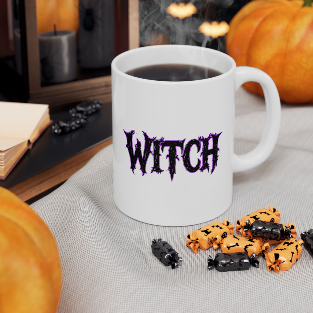 Cool, Spooky Black and Purple Witchy Ceramic Mug - Perfect for Coffee Lovers, Gift for Witches, Halloween Decor, Purple Design