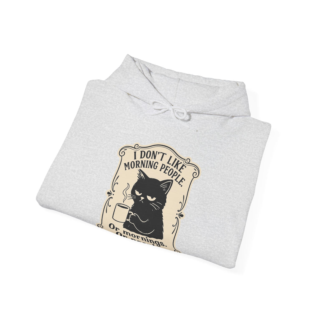 Cozy Cat Lover's Hoodie - 'I Don't Like Morning People' Design