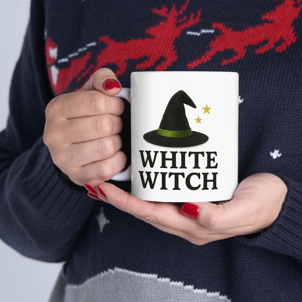 Ceramic Mug with White Witch Design, Spellbinding Coffee Cup, Halloween Decor, Gift for Witch Lovers, White Witch Mug, 11oz and 15oz Sizes