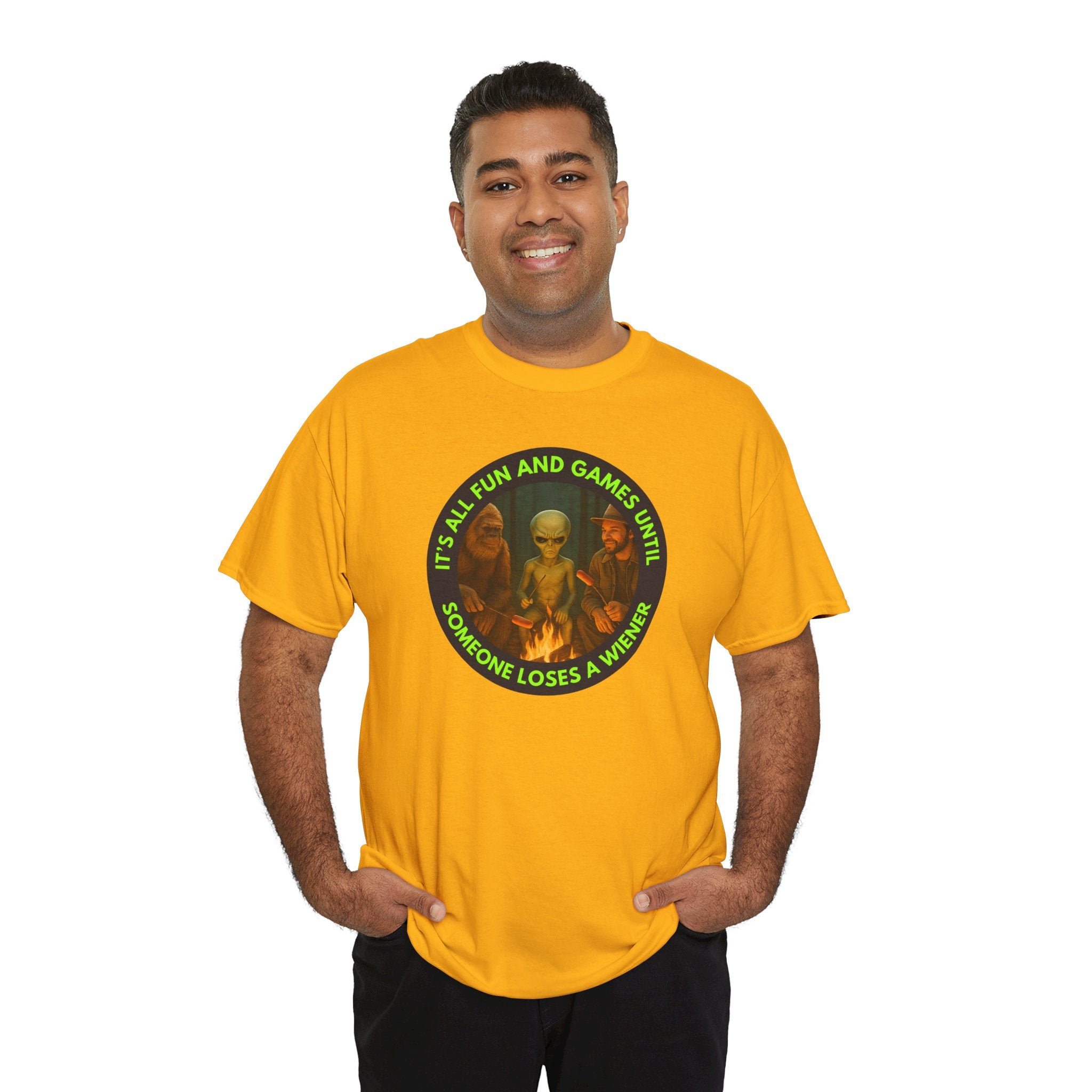It's All Fun and Games Until... Funny Alien Camping T-shirt, Gift for Gamers, Casual Wear, Unique Statement