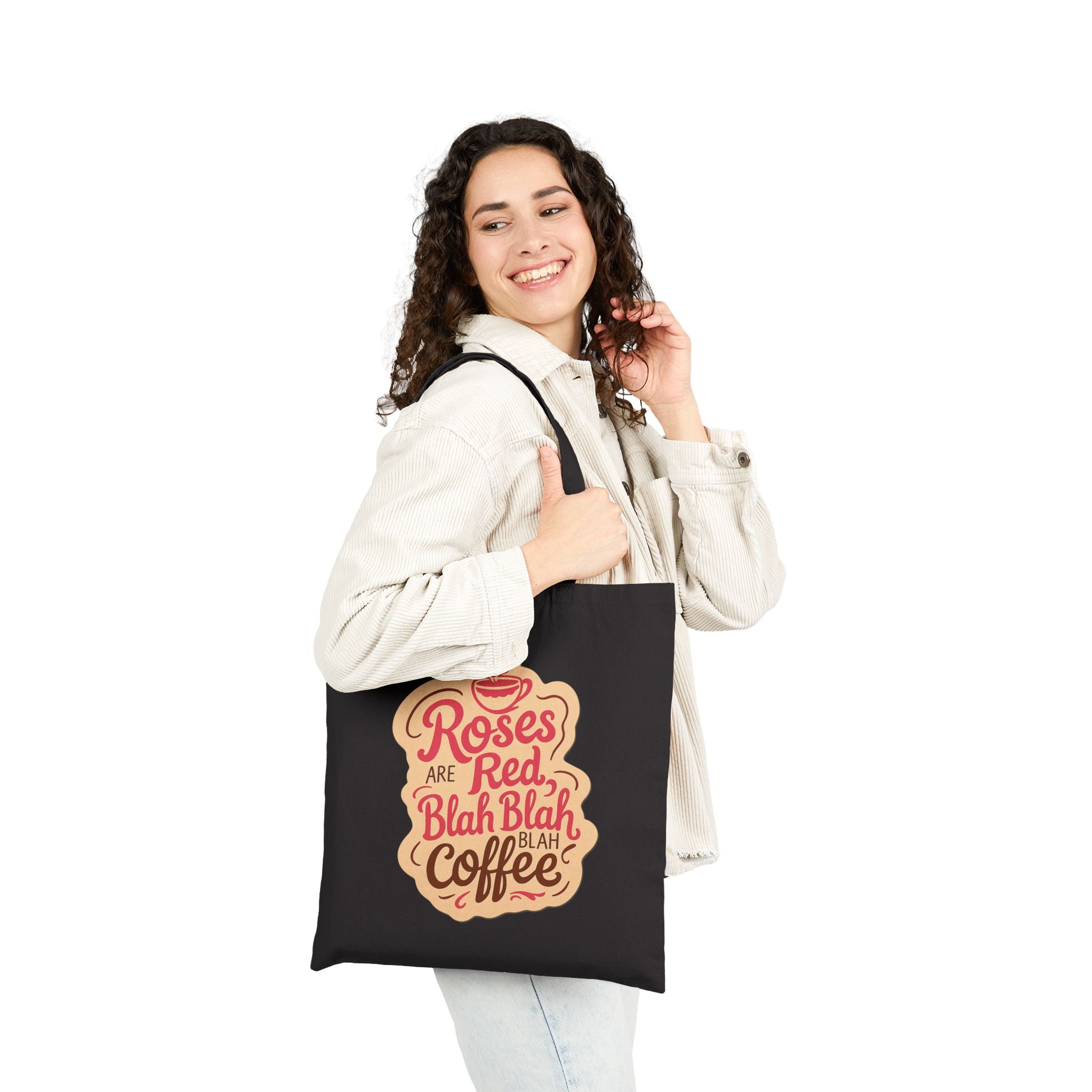 ROSES ARE RED, BLAH, BLAH, Coffee Lover Cotton Canvas Tote Bag - Coffee Enthusiasts, Reusable Shopping Tote, Eco-Friendly Bag