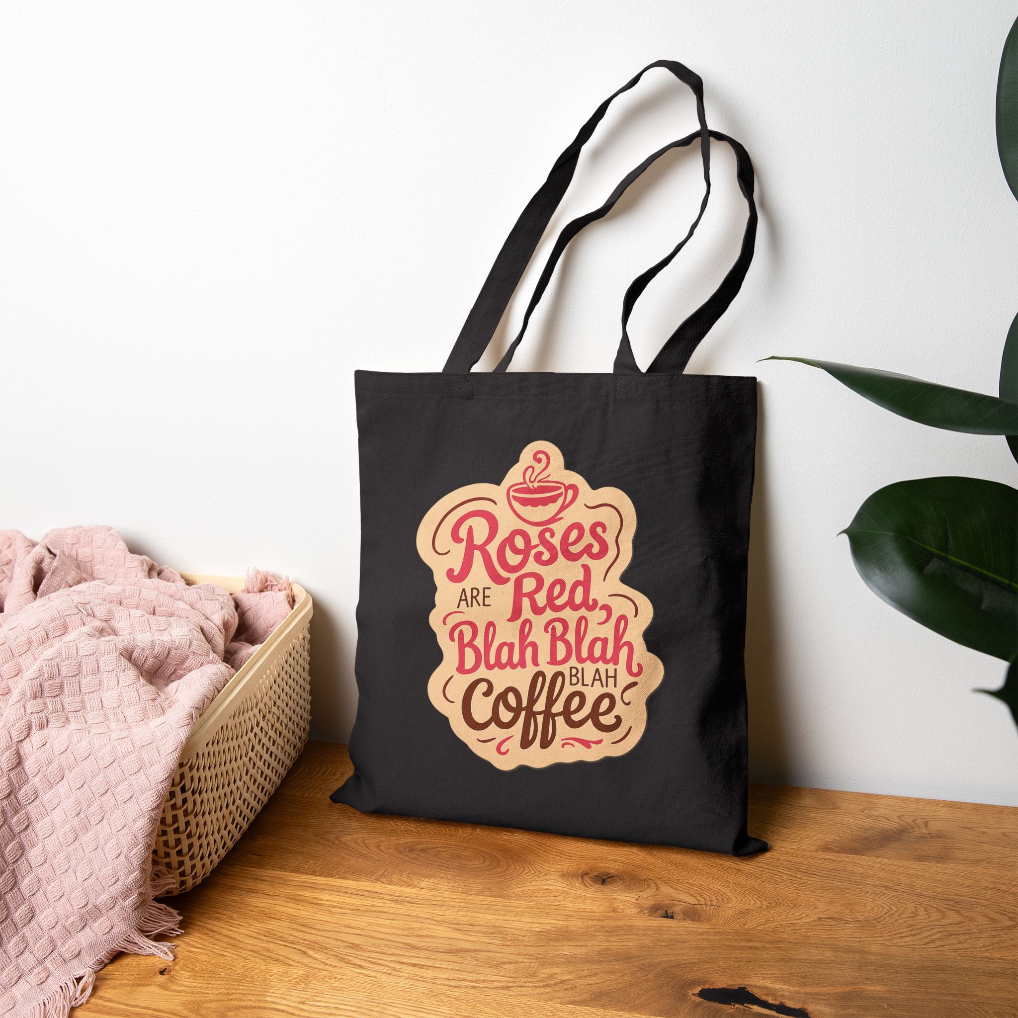 ROSES ARE RED, BLAH, BLAH, Coffee Lover Cotton Canvas Tote Bag - Coffee Enthusiasts, Reusable Shopping Tote, Eco-Friendly Bag