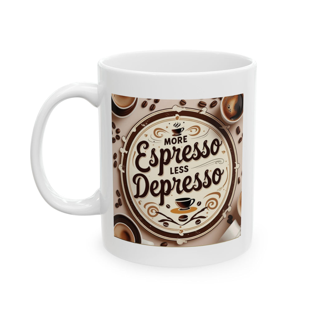 More Espresso Less Depresso - Coffee Mug, 11oz, 15oz, Perfect Gift for Coffee Lovers, Home Office Decor, Unique Breakfast Mug