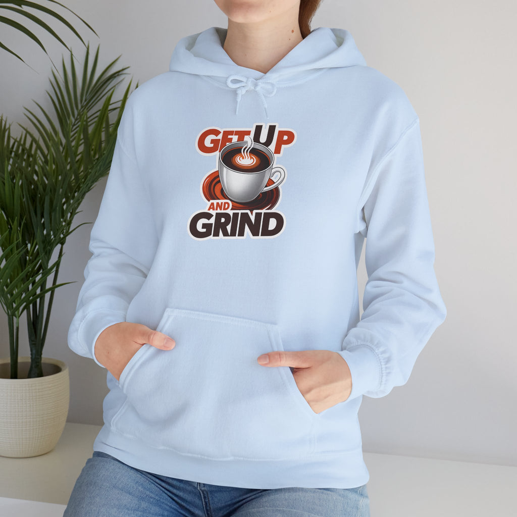 Get Up and Grind Motivational Coffee -Themed Hoodie | Motivational Gift for Coffee Lovers, Unisex Casual Wear, Perfect for Gym, School, Office