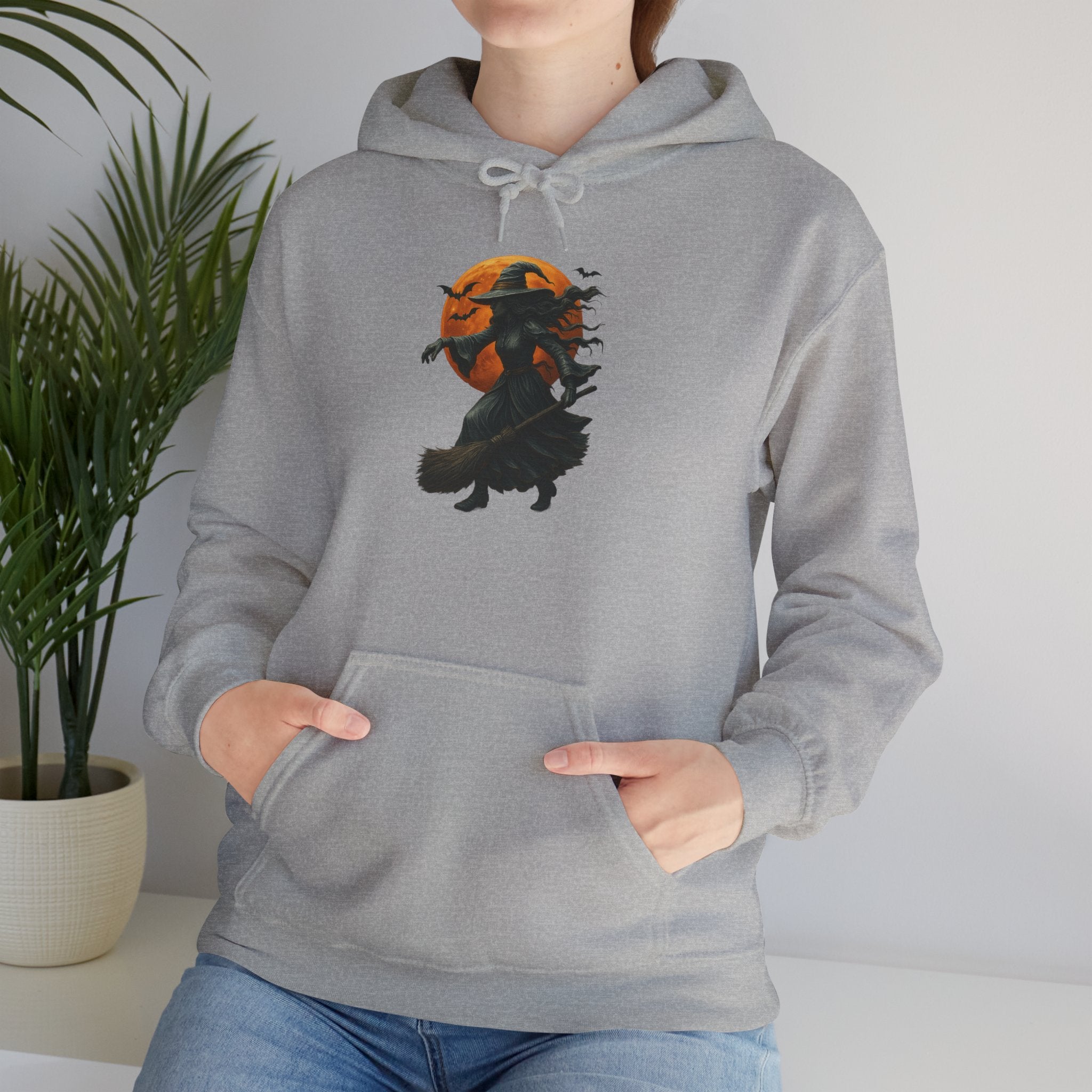Halloween-Inspired Witch Hoodie, Cozy Fall Sweatshirt, Unisex Autumn Apparel, Spooky Season Gift, Perfect for October Celebrations