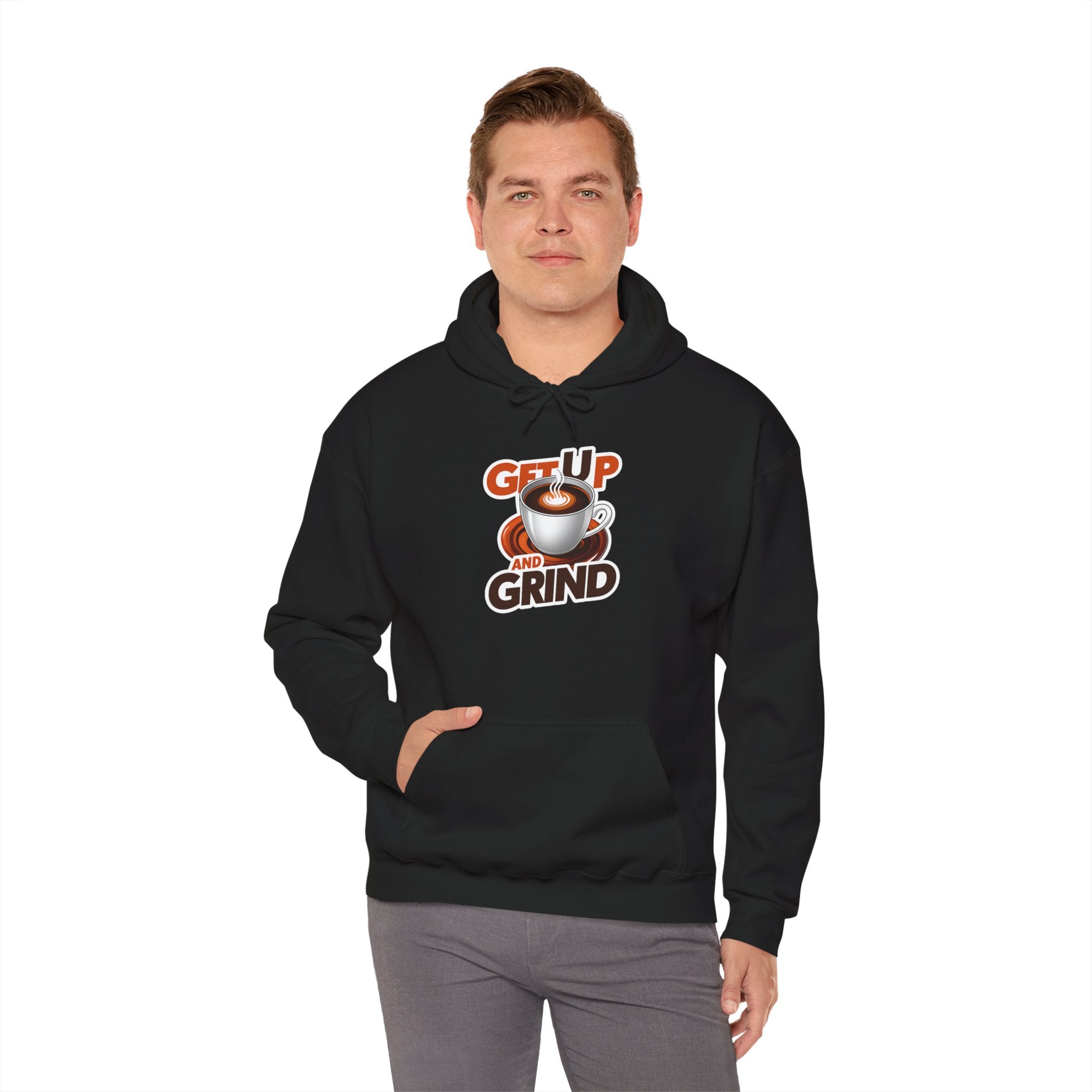 Get Up and Grind Motivational Coffee -Themed Hoodie | Motivational Gift for Coffee Lovers, Unisex Casual Wear, Perfect for Gym, School, Office