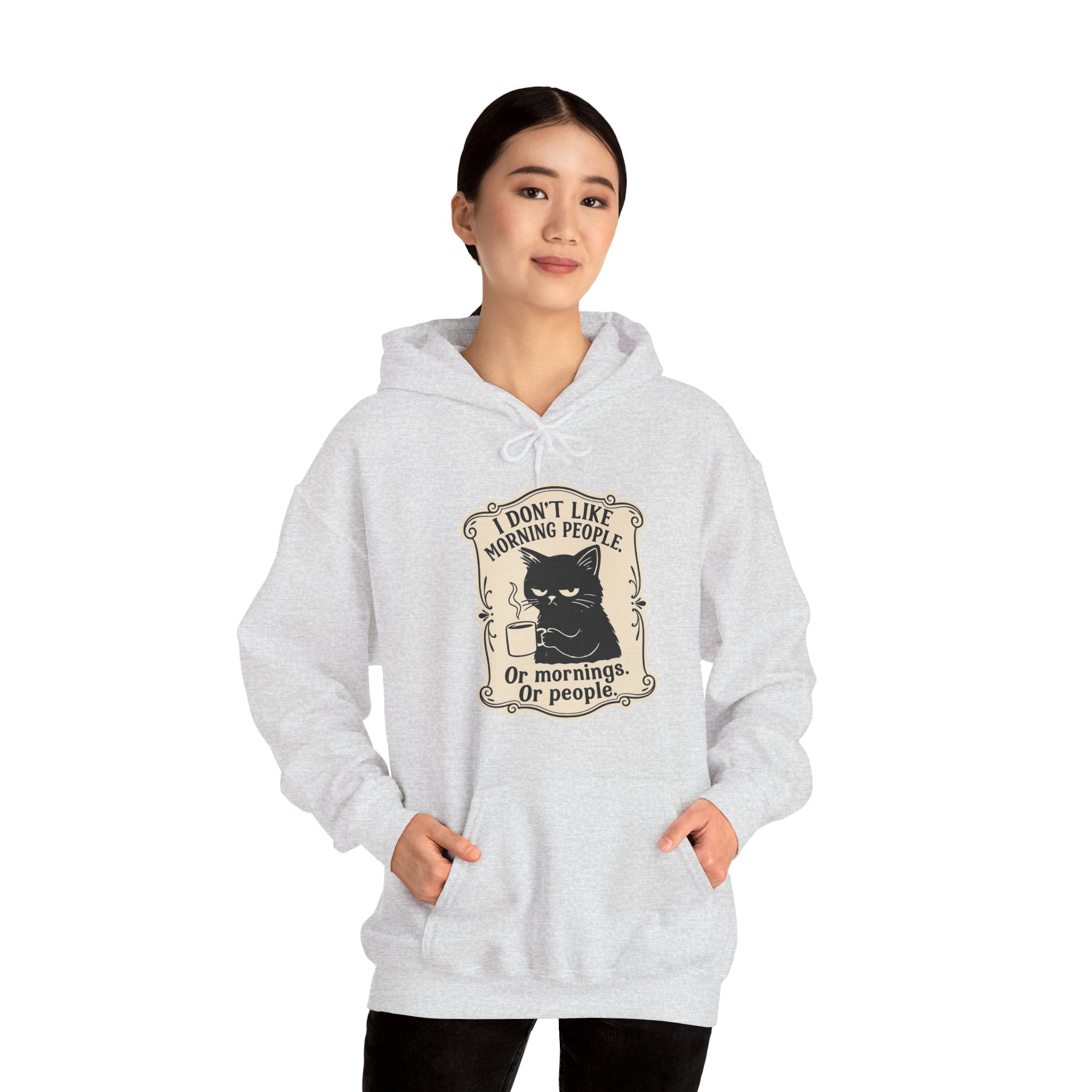 Cozy Cat Lover's Hoodie - 'I Don't Like Morning People' Design