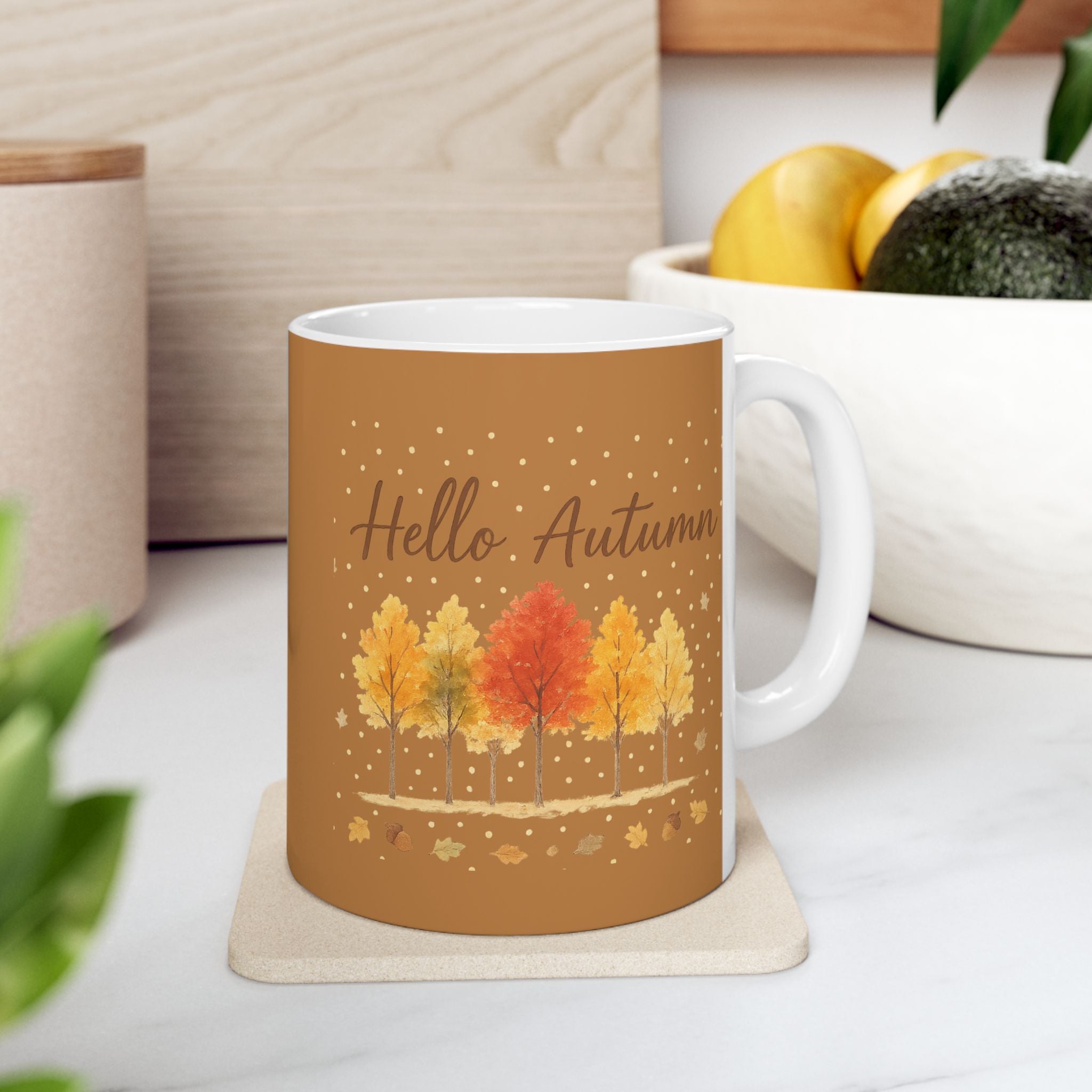 Autumn Leaves Ceramic Mug, Cozy Coffee Cup, Fall Decor, Thanksgiving Gift, Hot Beverage Mug, Seasonal Kitchenware