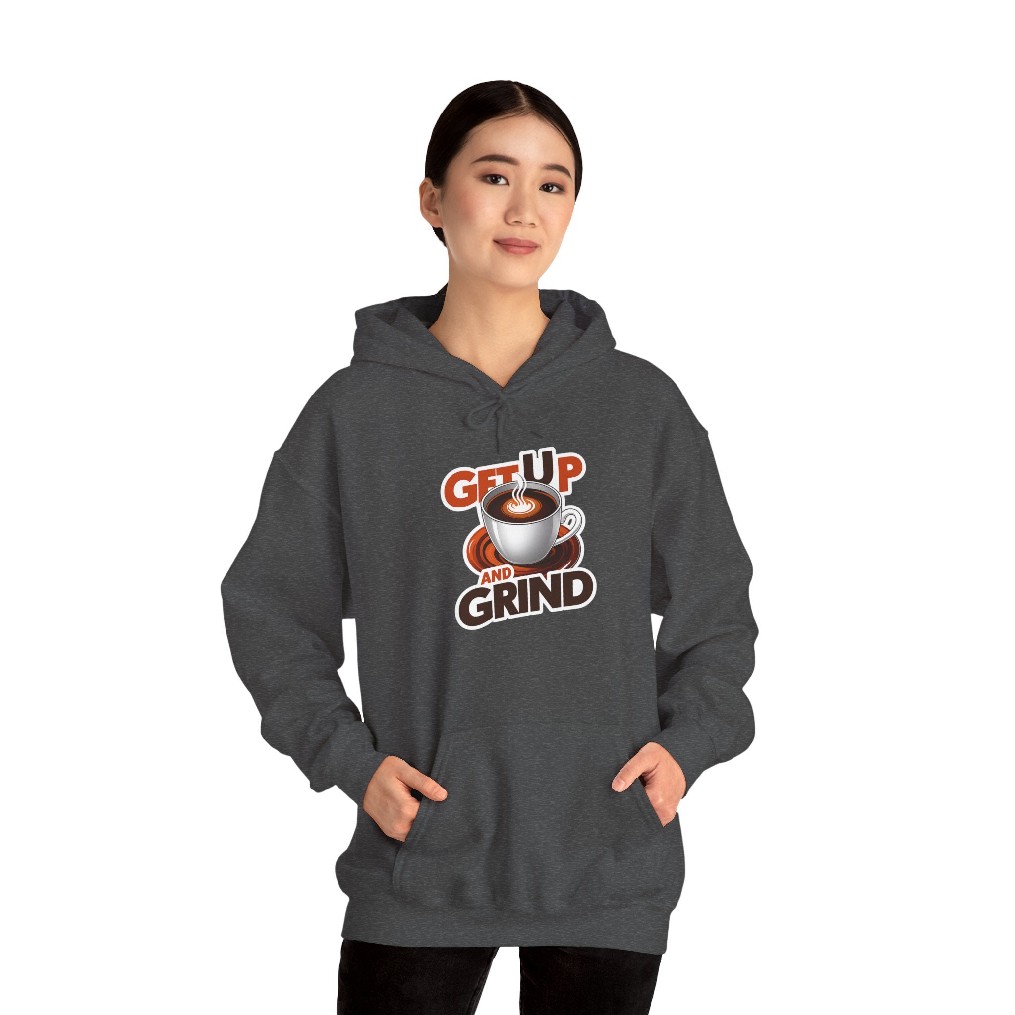 Get Up and Grind Motivational Coffee -Themed Hoodie | Motivational Gift for Coffee Lovers, Unisex Casual Wear, Perfect for Gym, School, Office