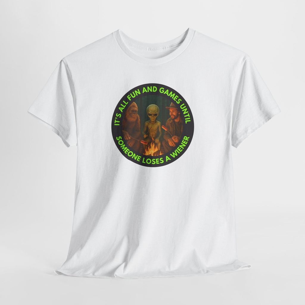 It's All Fun and Games Until... Funny Alien Camping T-shirt, Gift for Gamers, Casual Wear, Unique Statement