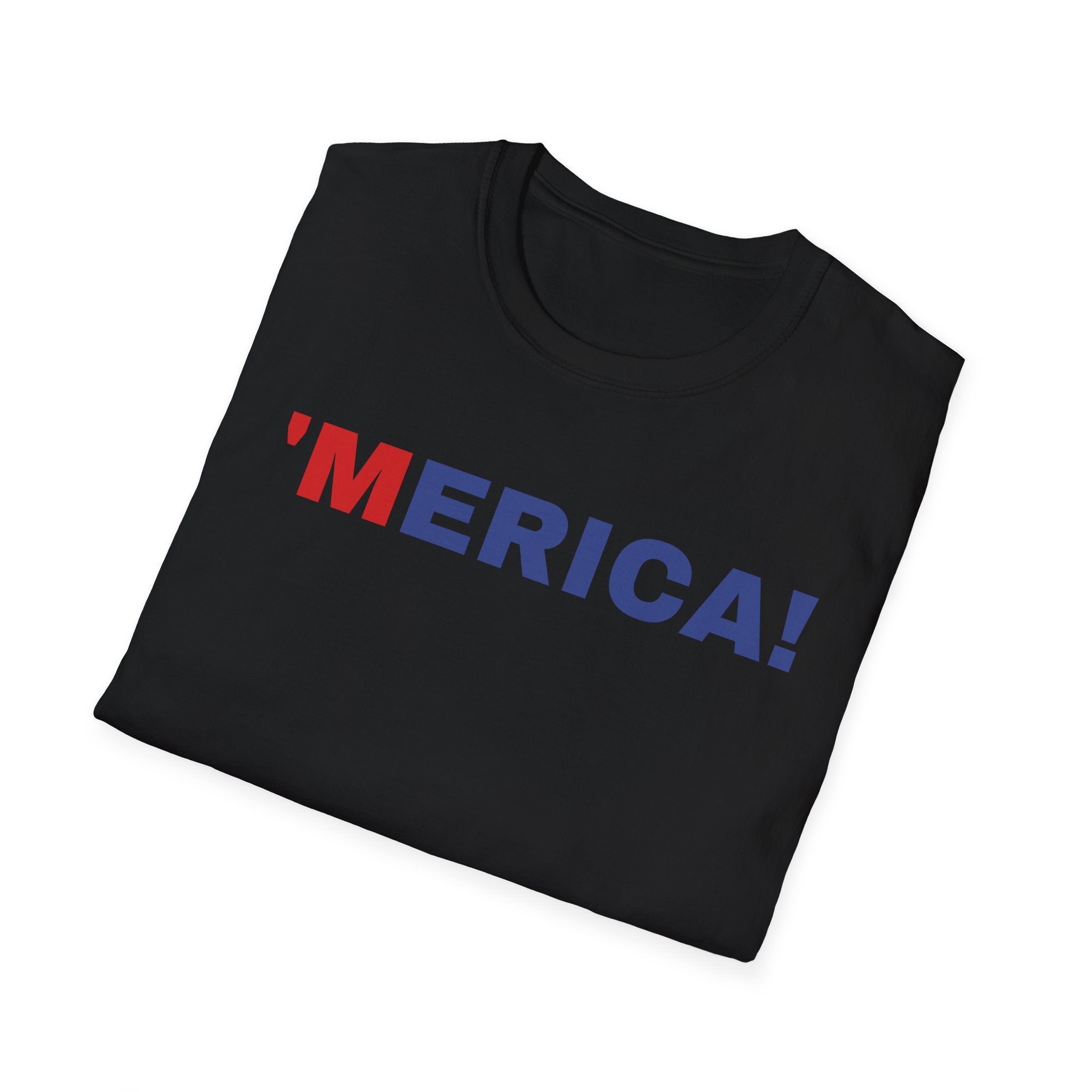 'Merica Unisex Softstyle T-Shirt | Patriotic Casual Wear, Fourth of July, Memorial Day, Independence Day, Gift for Veterans