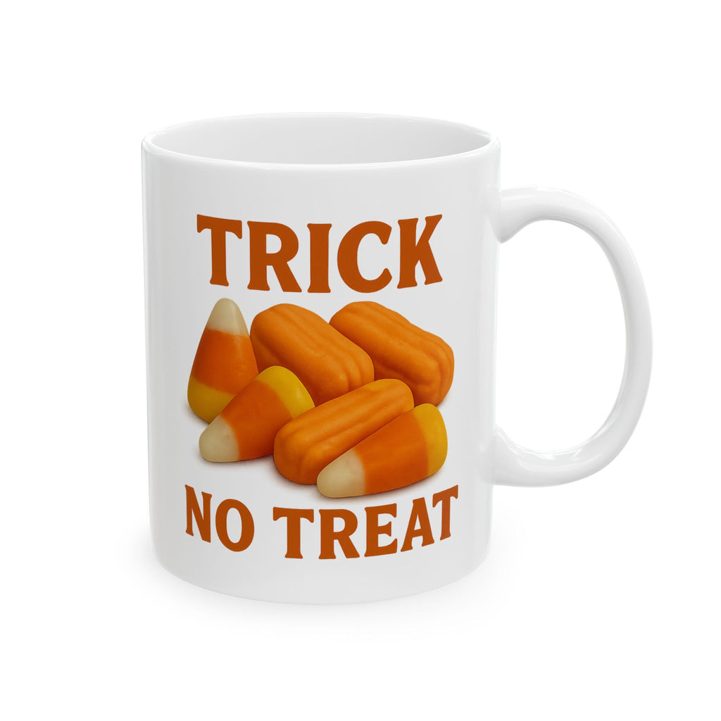 Trick No Treat, Candy Corn, Circus Peanut Candy Coffee Mug - Halloween Coffee Cup, Perfect Gift for Halloween Lovers, Fun Gift for Friends