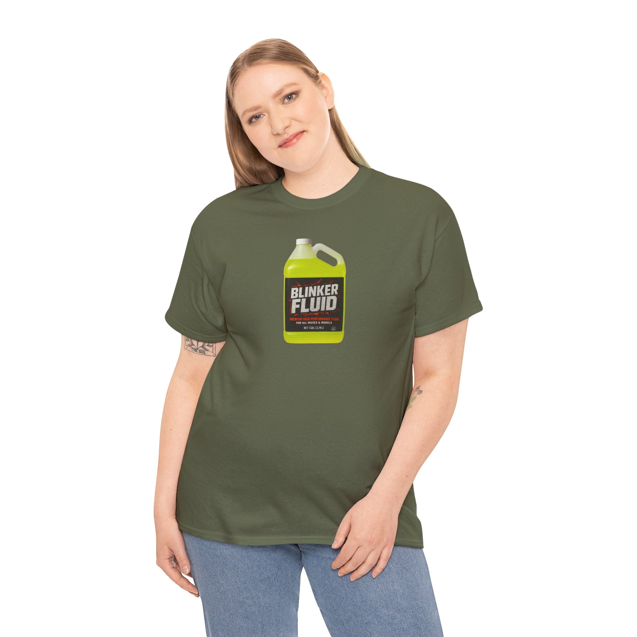 Humorous Blinker Fluid Tee, Funny T-Shirt, Car Lover Gift, Gag Gift, Unisex Heavy Cotton Shirt