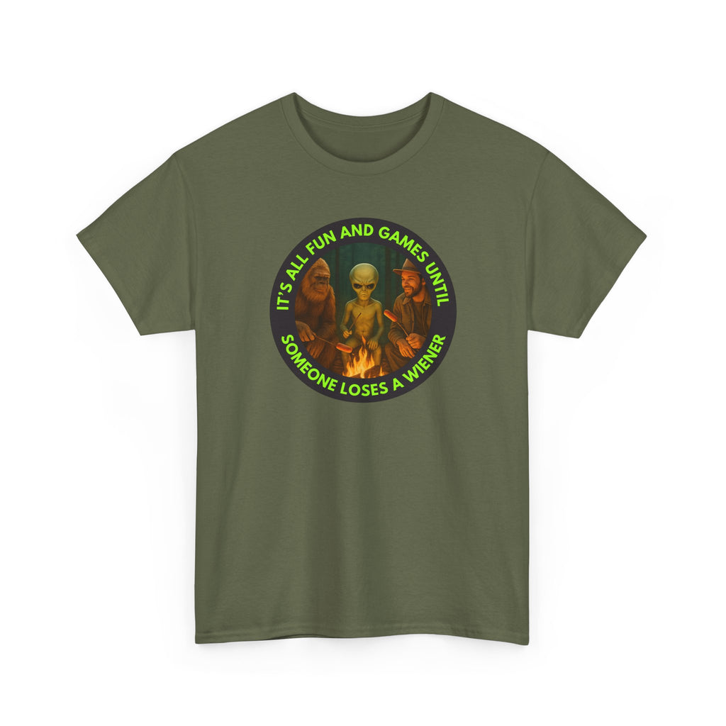 It's All Fun and Games Until... Funny Alien Camping T-shirt, Gift for Gamers, Casual Wear, Unique Statement