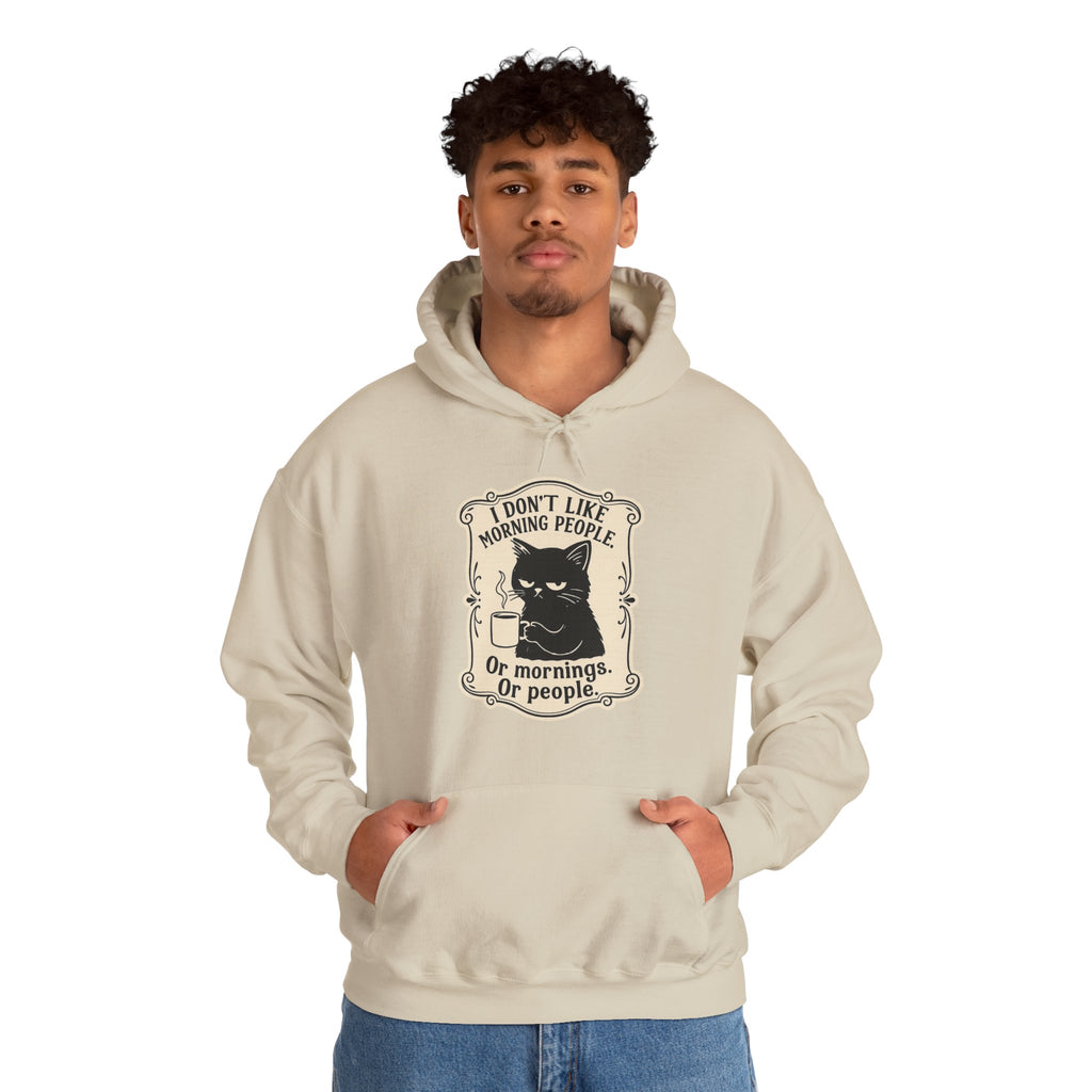 Cozy Cat Lover's Hoodie - 'I Don't Like Morning People' Design