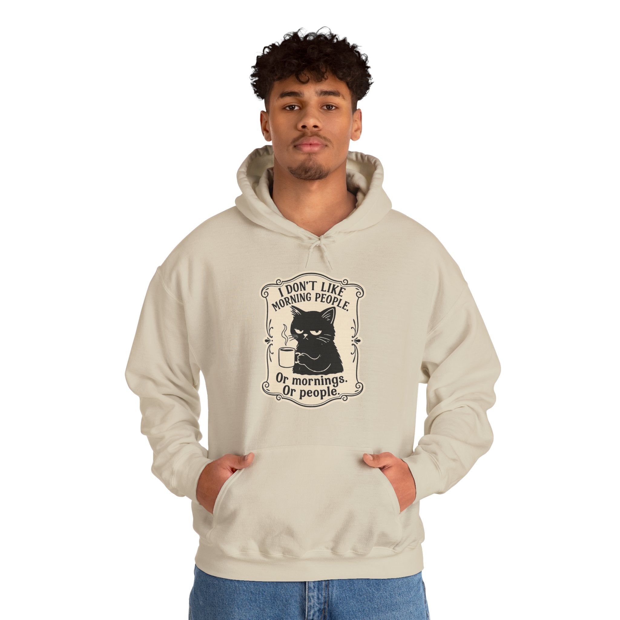 Cozy Cat Lover's Hoodie - 'I Don't Like Morning People' Design