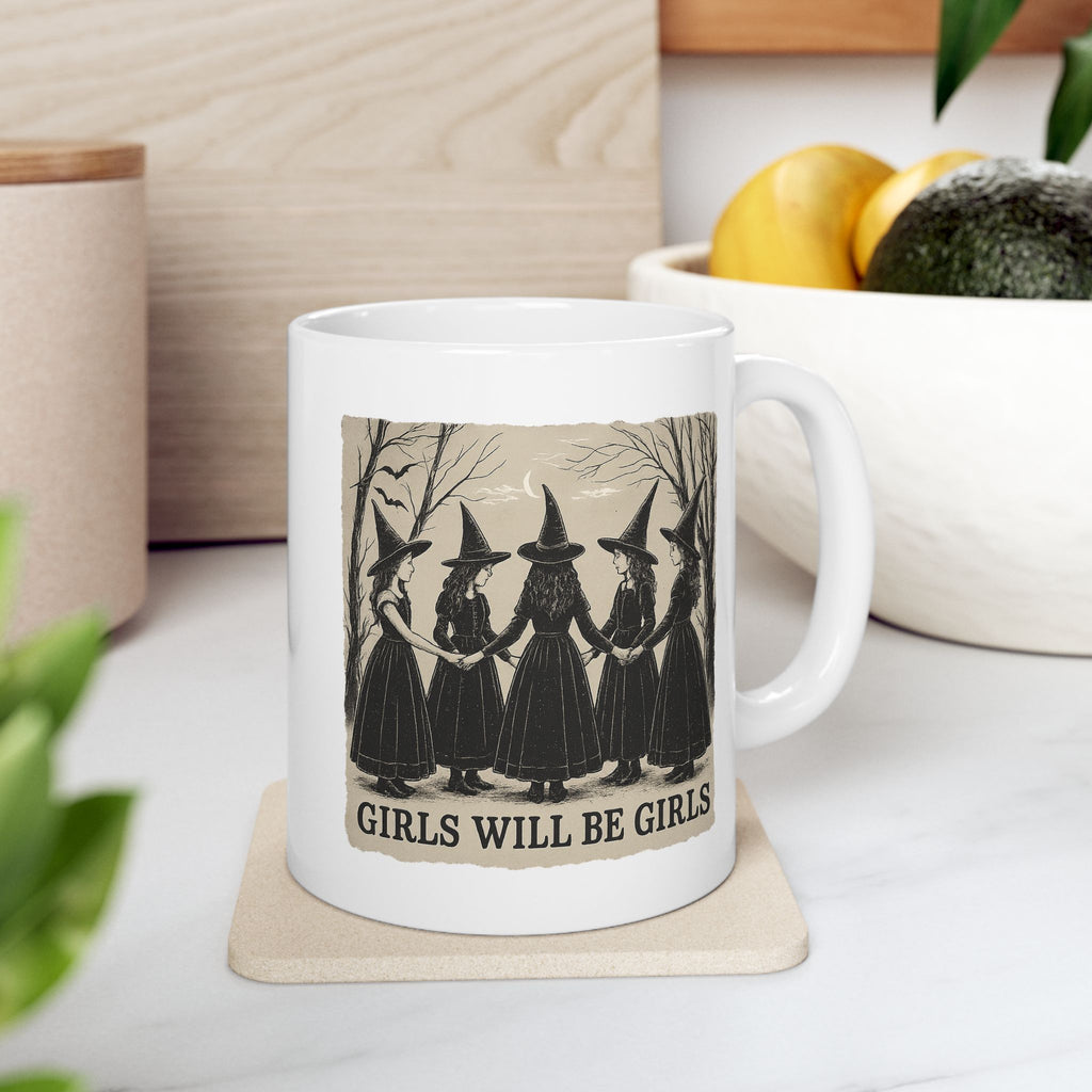 Mystical Girls Witch Ceramic Mug | Gothic Coffee Cup, Witchy Tea Mug, Unique Gift for Her, Halloween Decor, Spooky Kitchenware