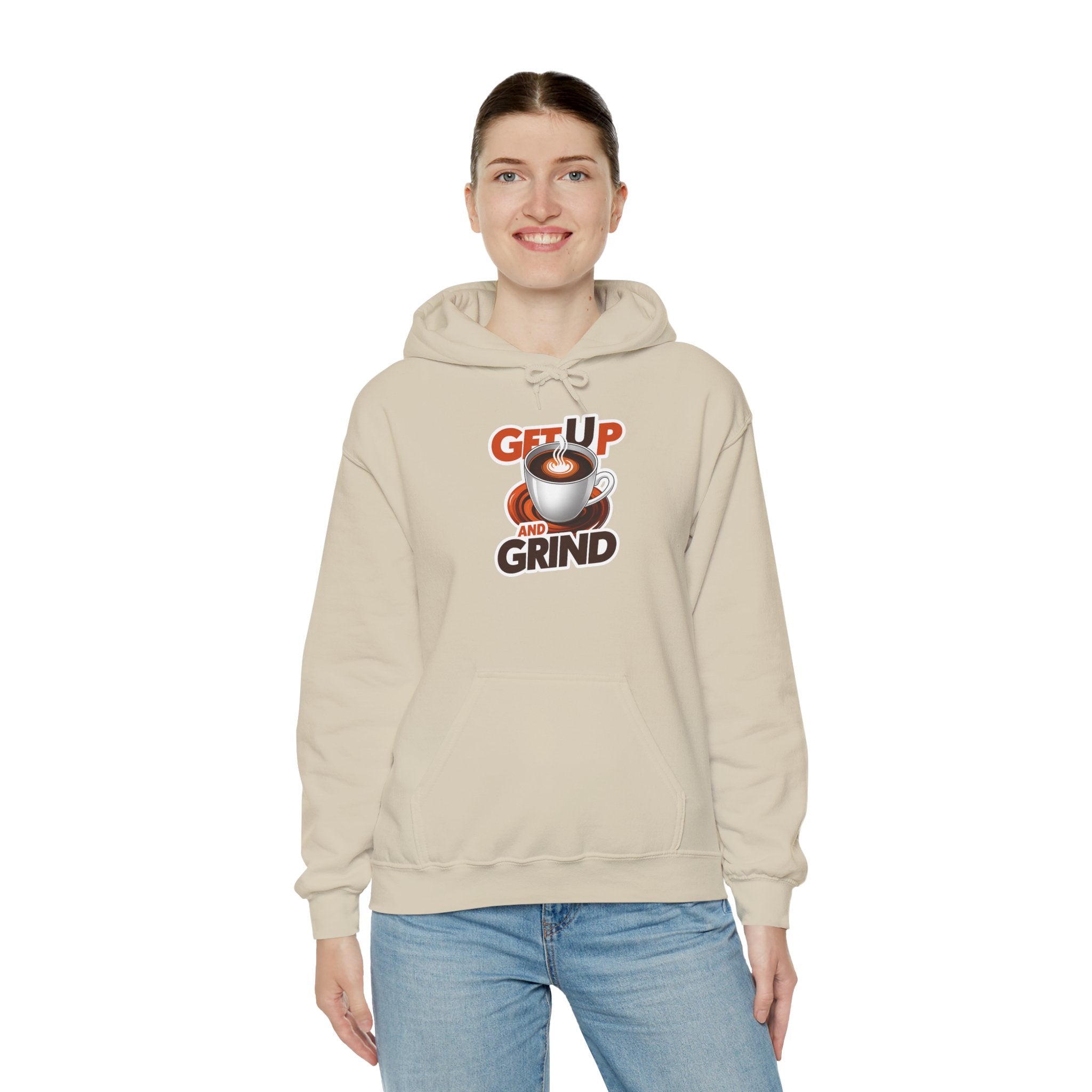 Get Up and Grind Motivational Coffee -Themed Hoodie | Motivational Gift for Coffee Lovers, Unisex Casual Wear, Perfect for Gym, School, Office