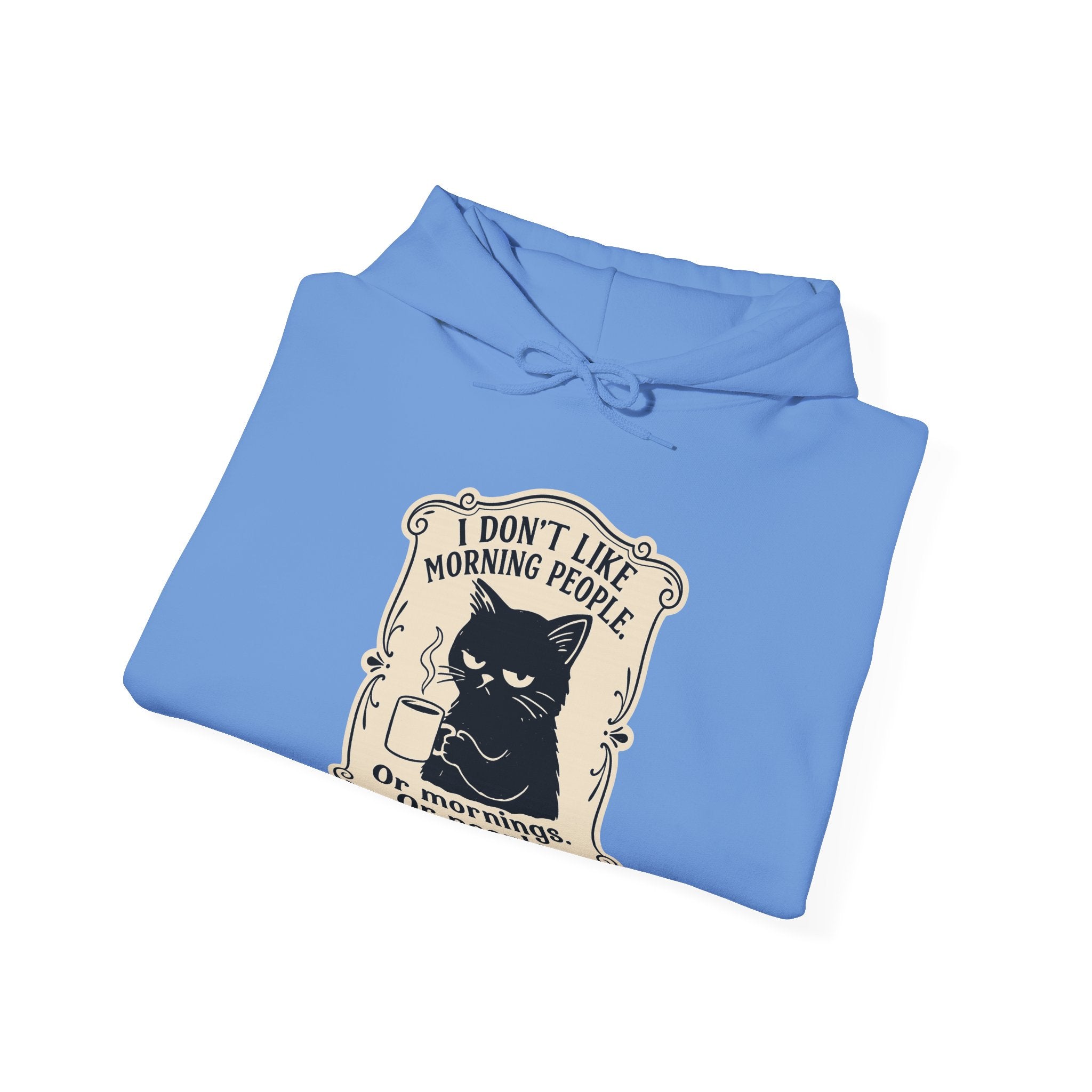 Cozy Cat Lover's Hoodie - 'I Don't Like Morning People' Design