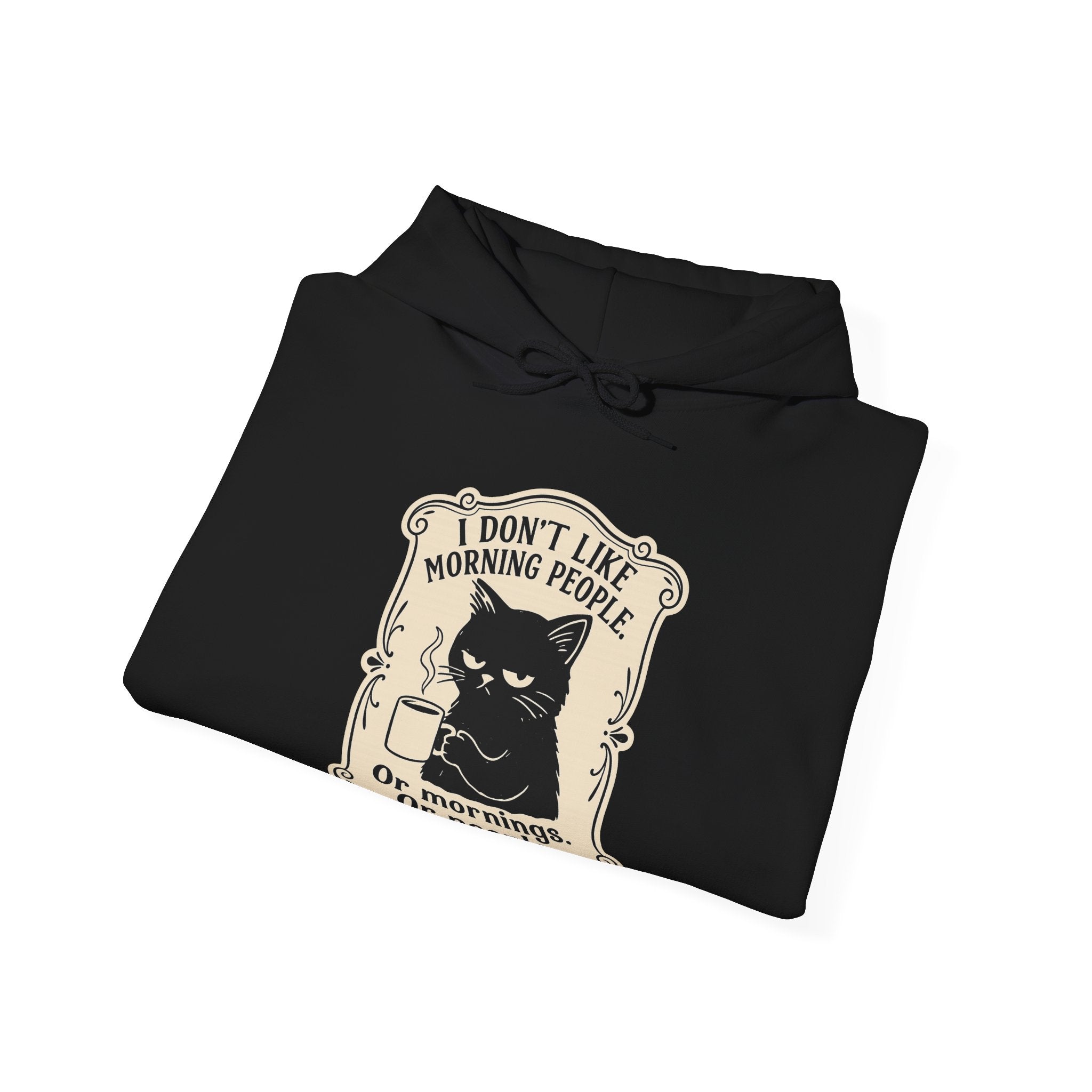 Cozy Cat Lover's Hoodie - 'I Don't Like Morning People' Design