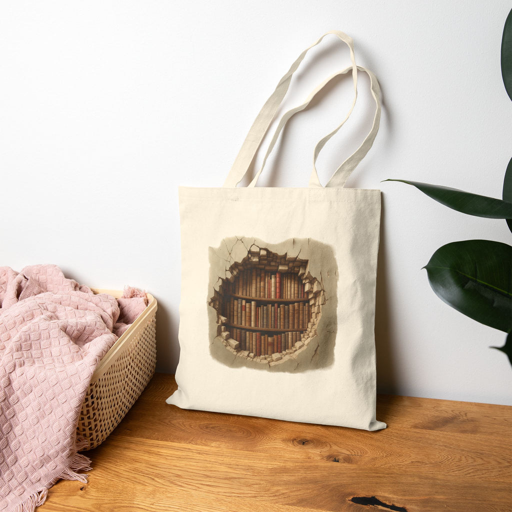Rustic BOOK CAVE Tote Bag, Eco-Friendly Bag, Book Lover's Gift, Library Tote, Cotton Shopping Bag, Reusable Canvas Bag