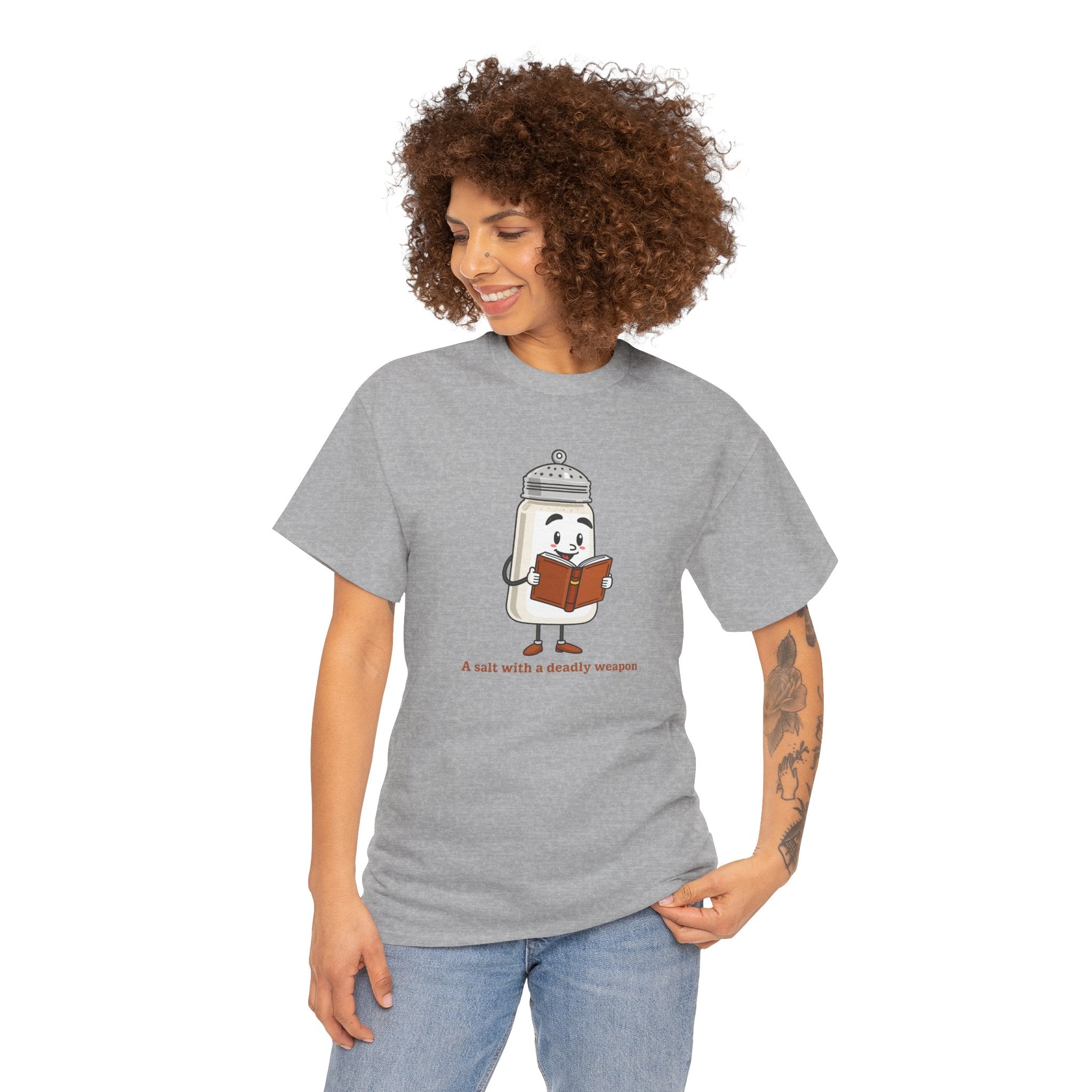 Funny Salt Bear Graphic Tee, Unisex Heavy Cotton Tee, Cute Gift for Food Lovers, Book Lovers, Unique Humor Shirt, Casual Everyday Wear
