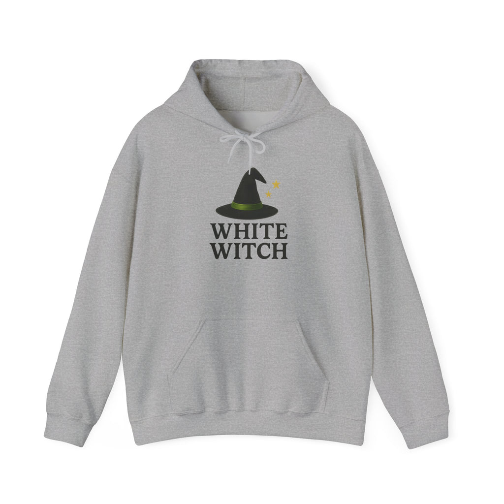 White Witch Hooded Sweatshirt, Cozy Halloween Apparel, Witchcraft Sweatshirt, Gift for Wiccans, Unisex Autumn Hoodie