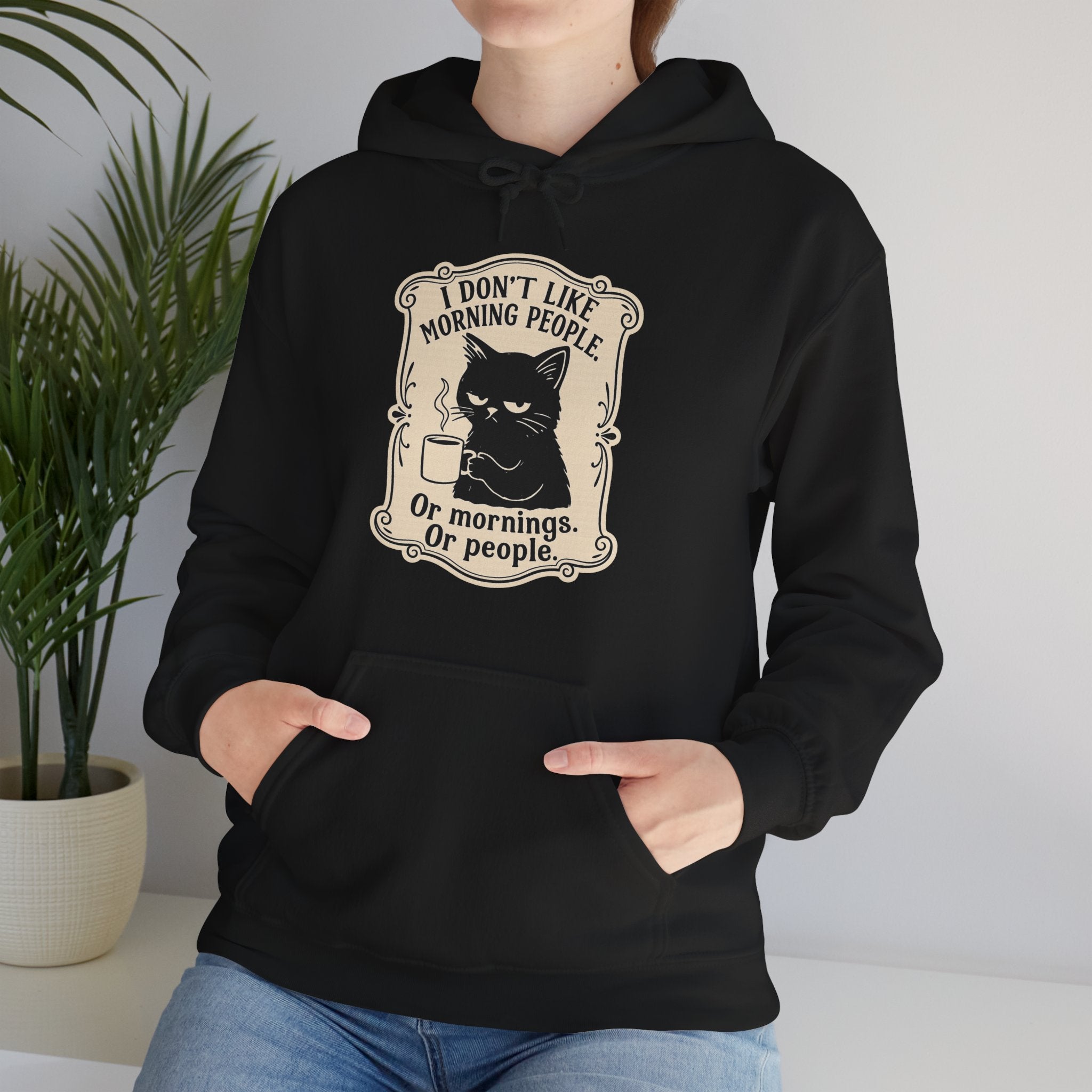 Cozy Cat Lover's Hoodie - 'I Don't Like Morning People' Design