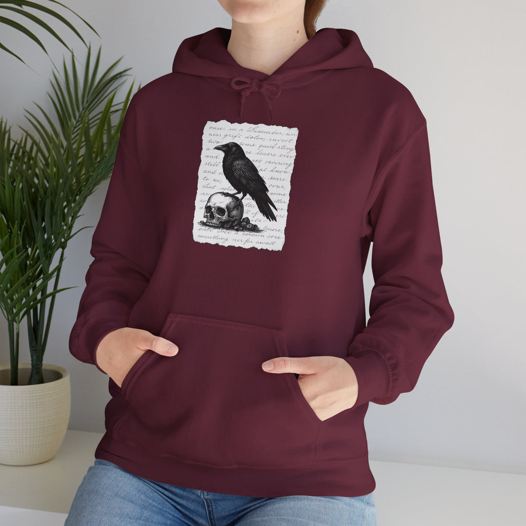 Gothic Raven Hoodie, Cozy Sweatshirt, Unisex Pullover, Halloween Apparel, Fall Fashion, Book Lovers, Theatre Lovers