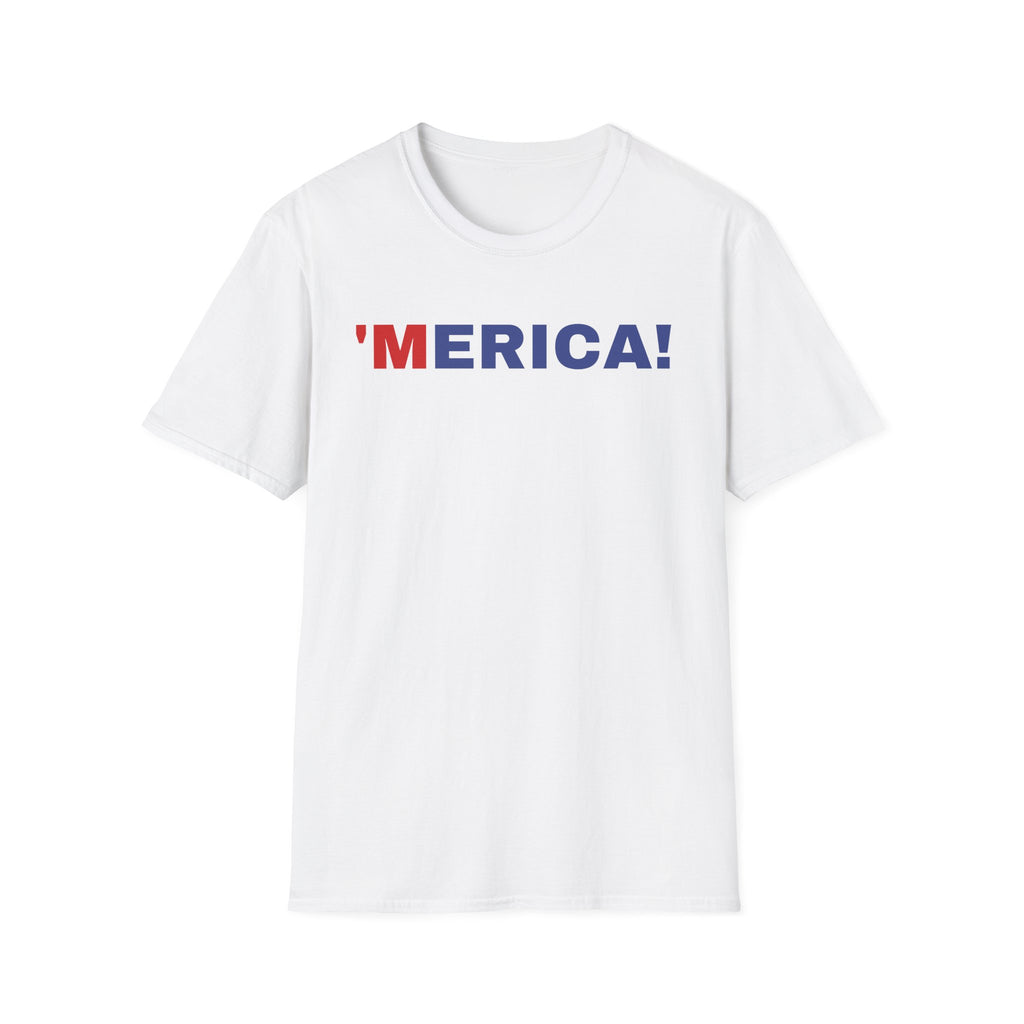 'Merica Unisex Softstyle T-Shirt | Patriotic Casual Wear, Fourth of July, Memorial Day, Independence Day, Gift for Veterans