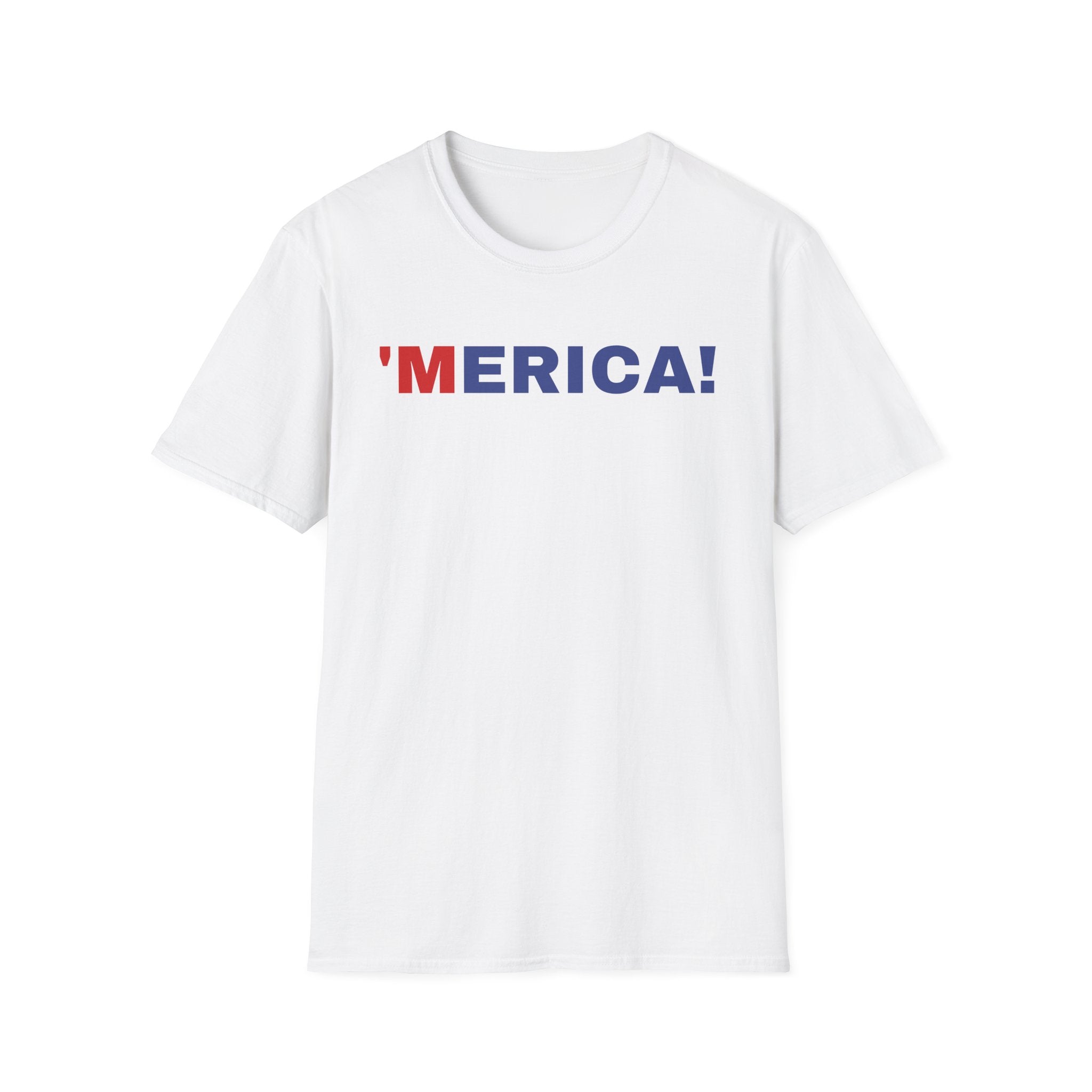 'Merica Unisex Softstyle T-Shirt | Patriotic Casual Wear, Fourth of July, Memorial Day, Independence Day, Gift for Veterans