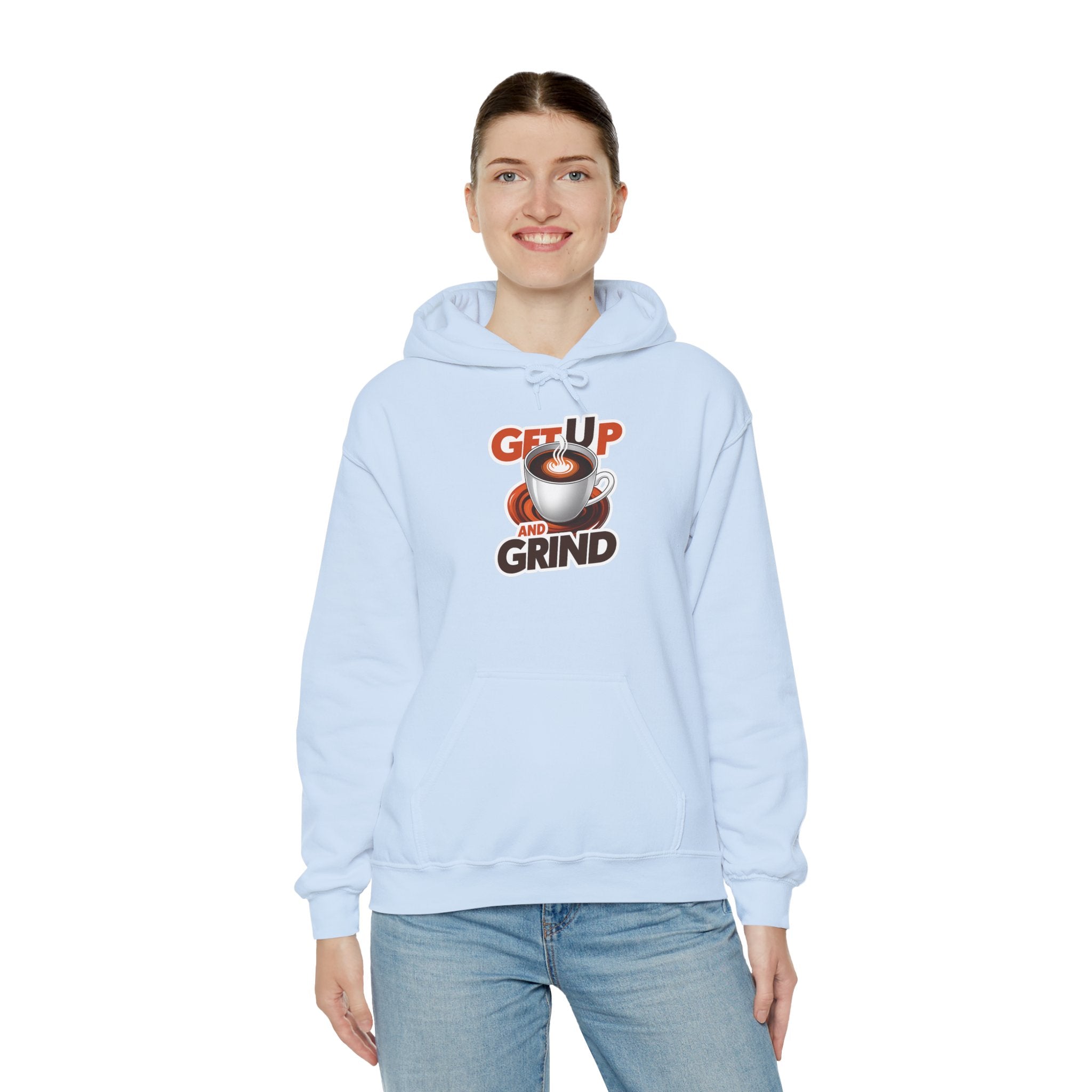 Get Up and Grind Motivational Coffee -Themed Hoodie | Motivational Gift for Coffee Lovers, Unisex Casual Wear, Perfect for Gym, School, Office