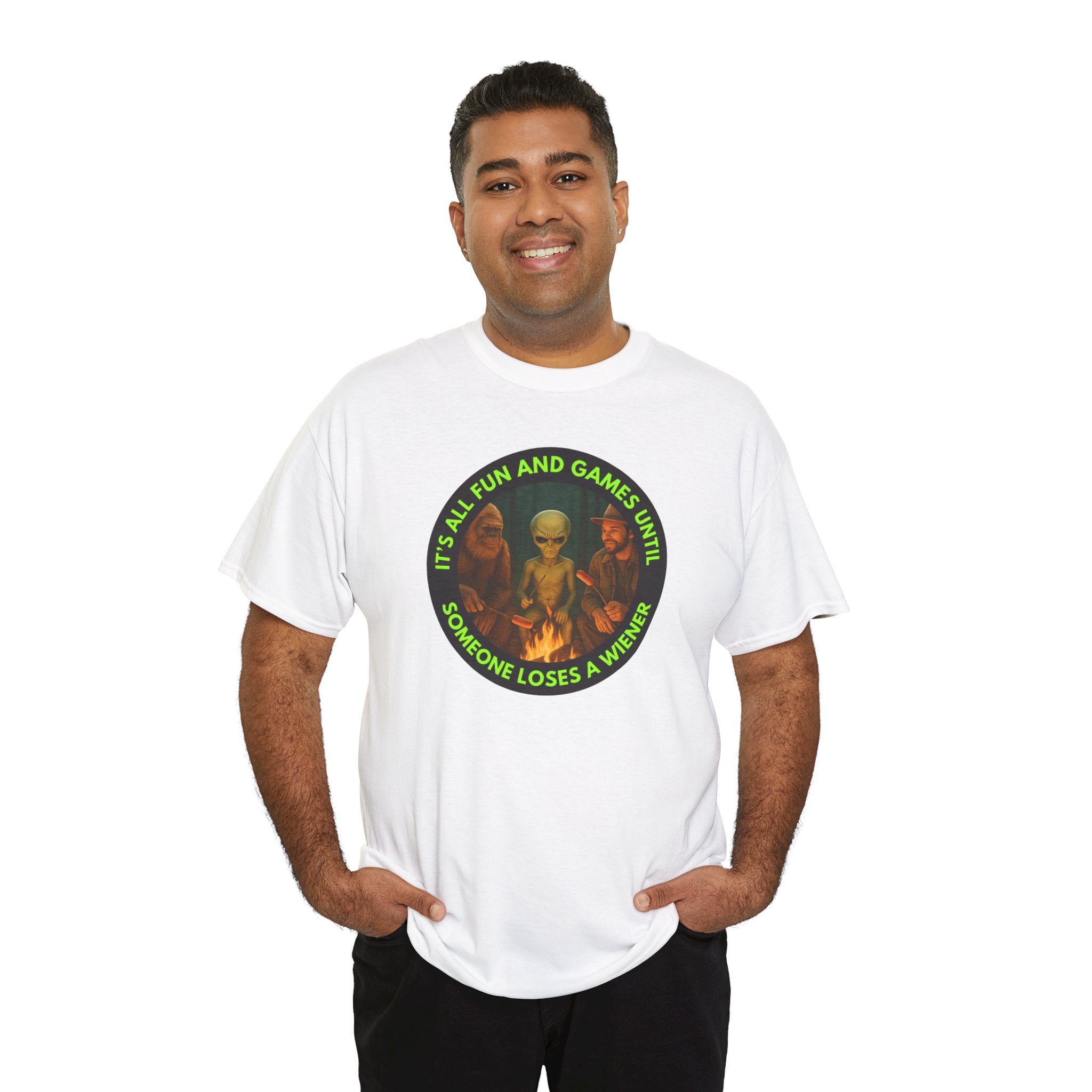 It's All Fun and Games Until... Funny Alien Camping T-shirt, Gift for Gamers, Casual Wear, Unique Statement