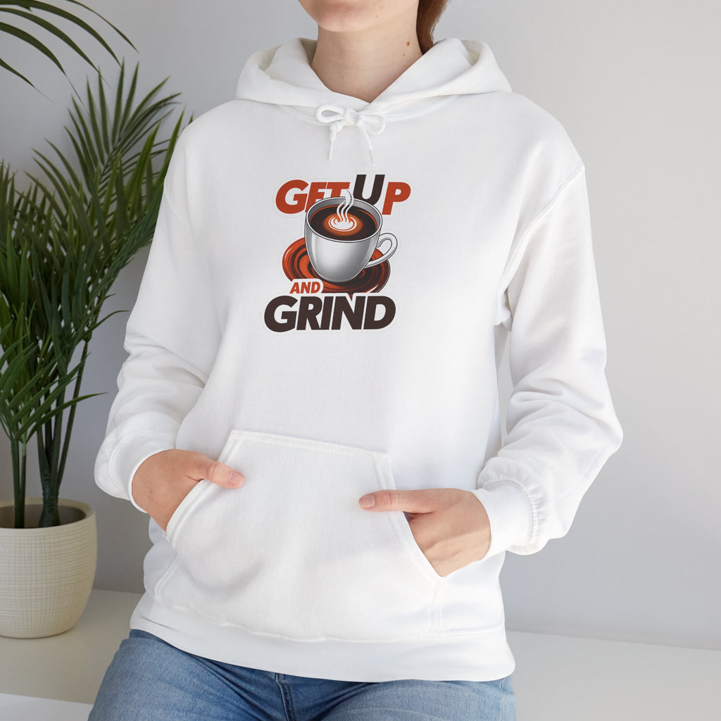 Get Up and Grind Motivational Coffee -Themed Hoodie | Motivational Gift for Coffee Lovers, Unisex Casual Wear, Perfect for Gym, School, Office